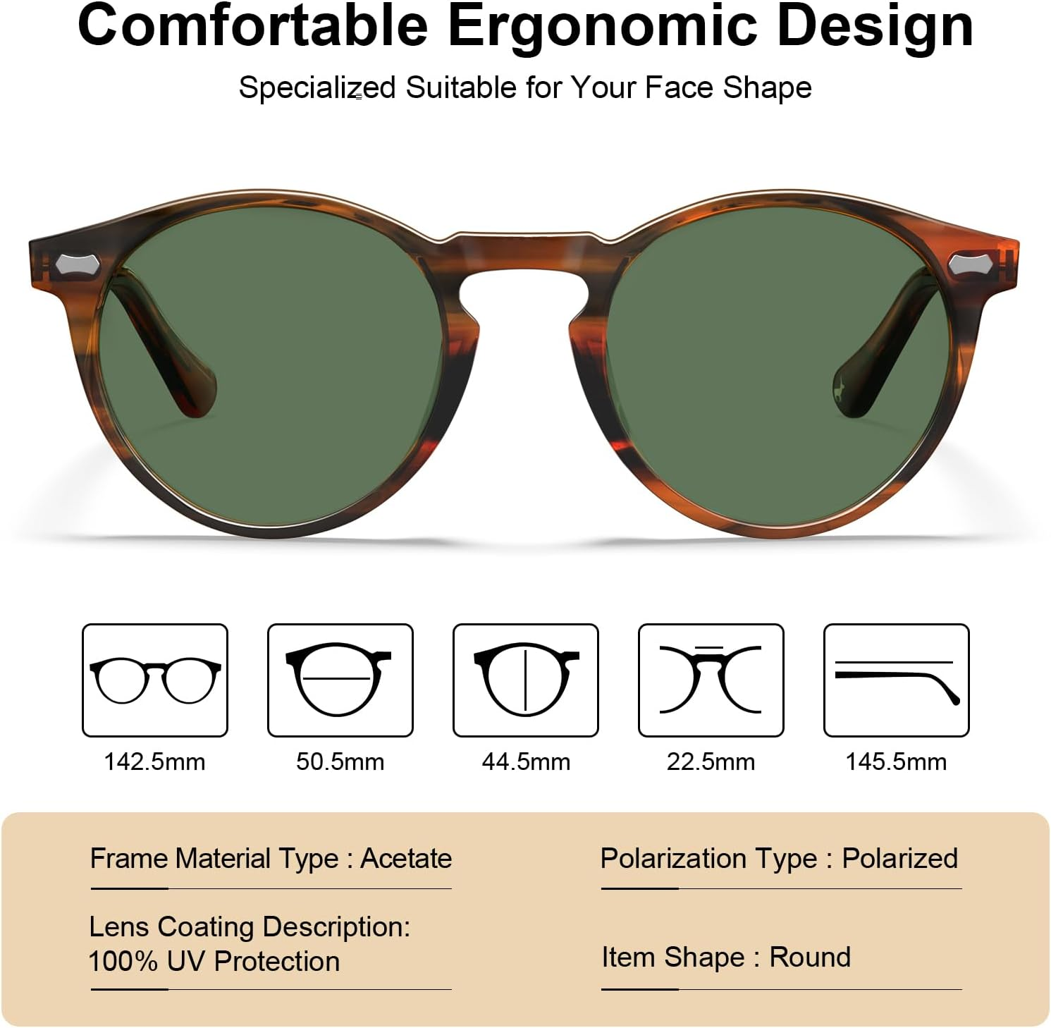 CARFIA Acetate Polarized Sunglasses for Men Trendy Retro Sun Glasses CA2307