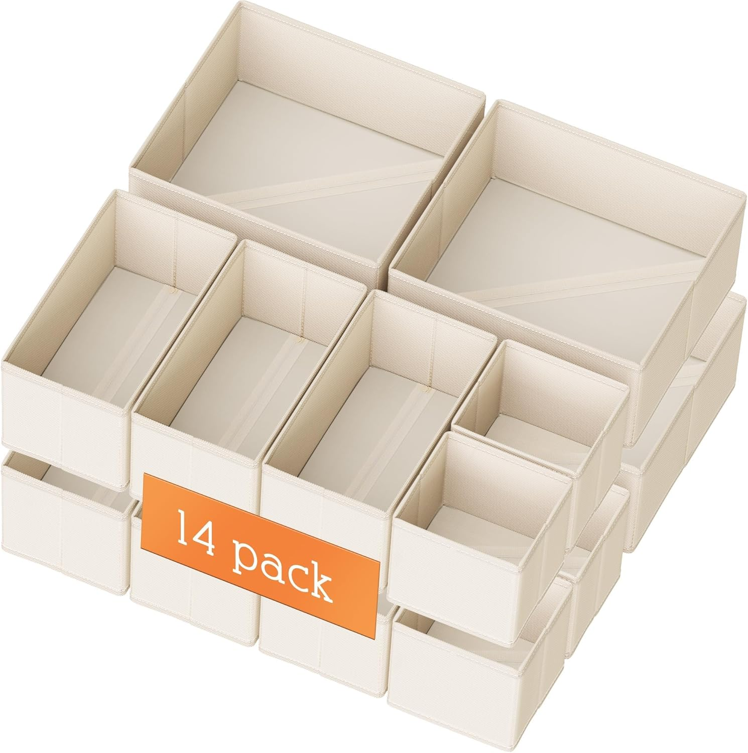 &zwnj;Epzia 14 Pack Drawer Organiser - Foldable Storage Boxes for Clothes, Underwear & Sock, Drawer Dividers for Nursery, Bedroom & Dorm | Closet & Wardrobe Organisation, Home Storage&zwnj; (Beige) image number 2
