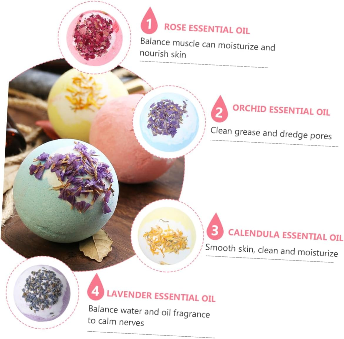 Luxurious Spa Bathing Balls 4 Pack Home Salt Balls Moisturizing Properties Flower Pattern For image number 2