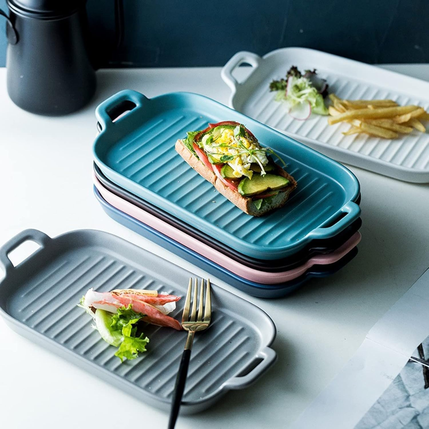 Bliss Gifts & Homewares Ceramic Baking Dish I Rectangular Bakeware with Handles I Ribbed Design Elegant Casserole Plates I Pan for Oven Roasting Lasagna, Baking, Cooking, Cake Dinner - 30X15.5Cm (Pink) - Pink image number 6