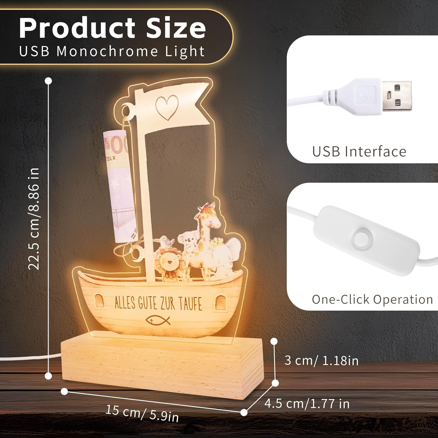 Christening Gift, Christening Gifts for Girls, Christening Gifts for Boys, Money Offered for a Baptism, LED Night Light, Birth Gift, Bedside Lamp for Nursery/Baby Room image number 6