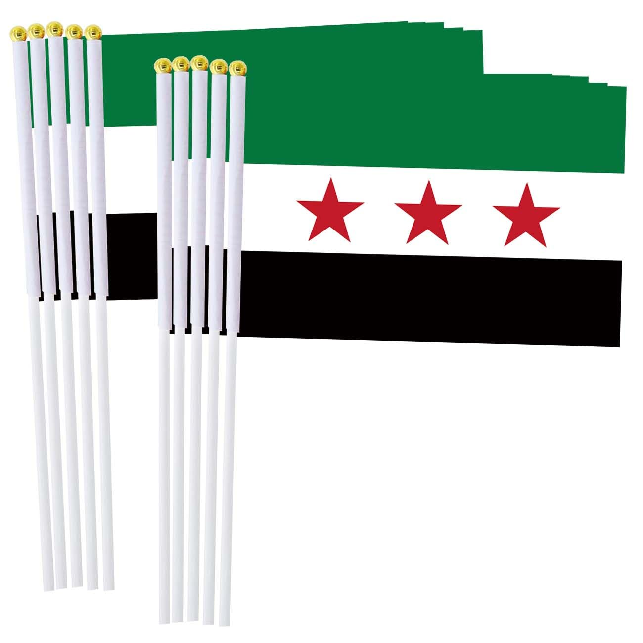 Syrian Revolution Handheld Small Flag Set,10 PCS 5&times;8 Inch Mini Former Syria Hand Held Banner,Tiny Digital Printed Polyester Banner