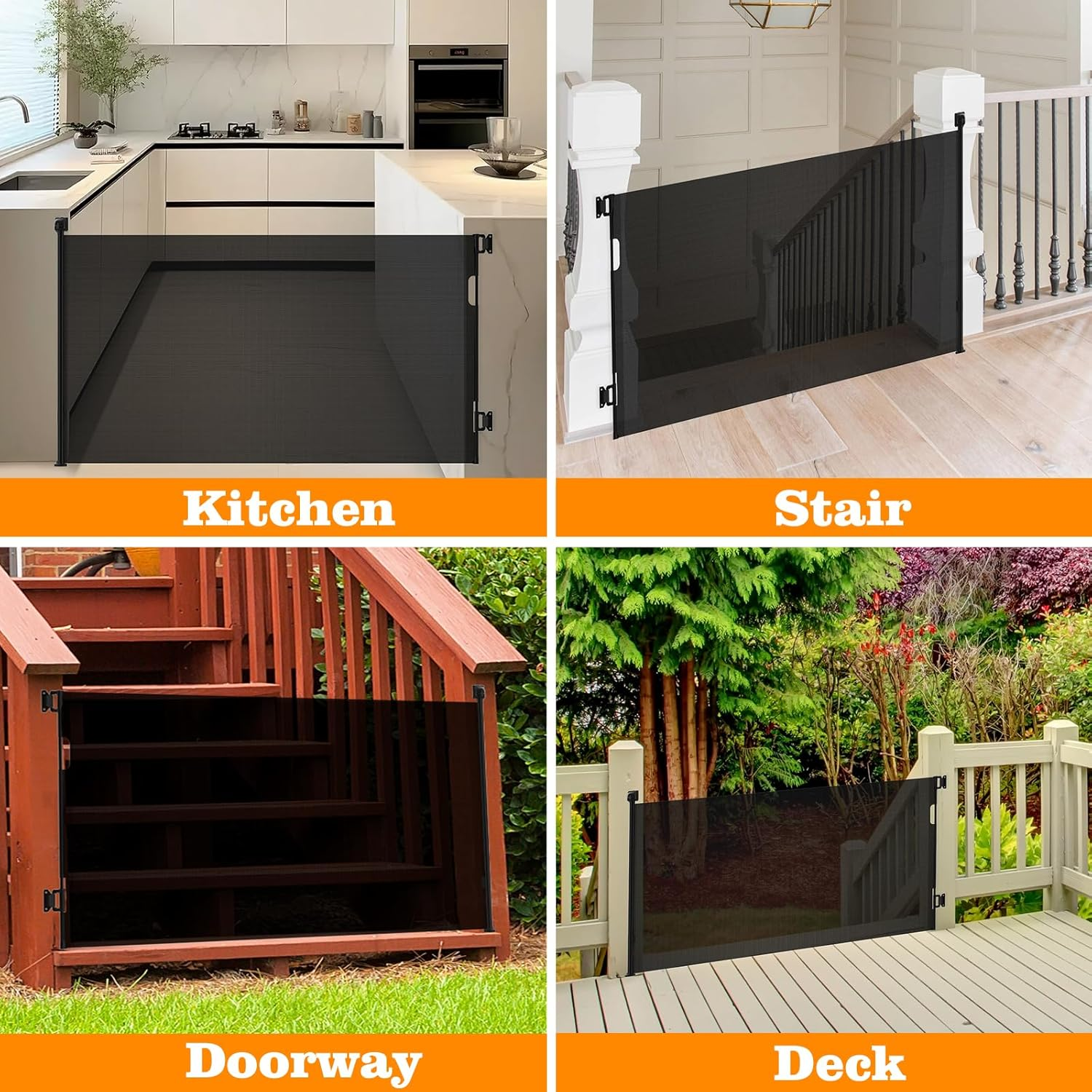 Retractable Baby Gate Pet Gate,180Cm Baby Gate,89 Cm Tall Baby Gate Safety Gate One Handed Operation Durable Mesh Dog Gate for Doorways, Stairs, Hallways,Indoor&Outdoor image number 3