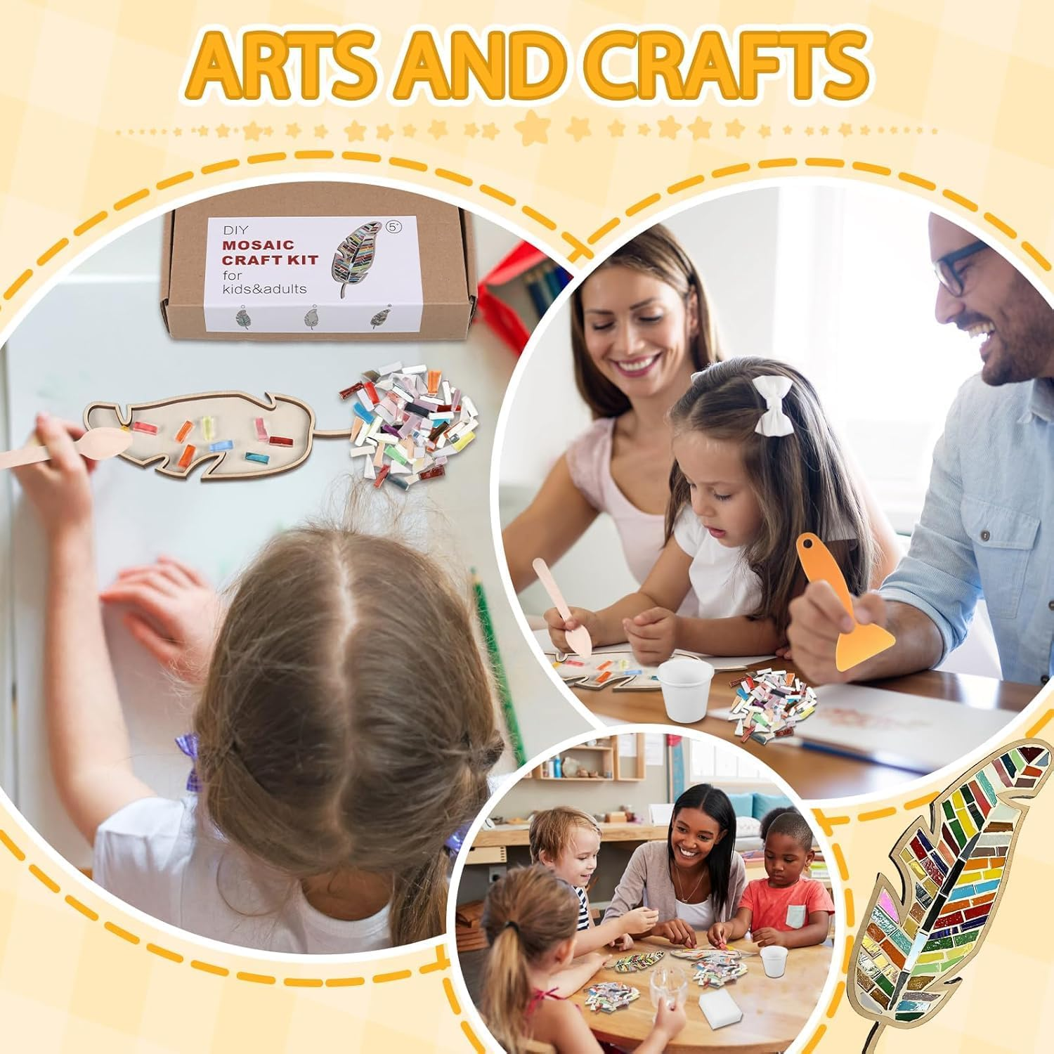 Mixed Colour Leaf Mosaic Kit, Creative DIY Colourful Home Decoration Mosaic Tiles for Crafts, Kits for Adults Glass Pieces Kit Making Supplies Puzzle