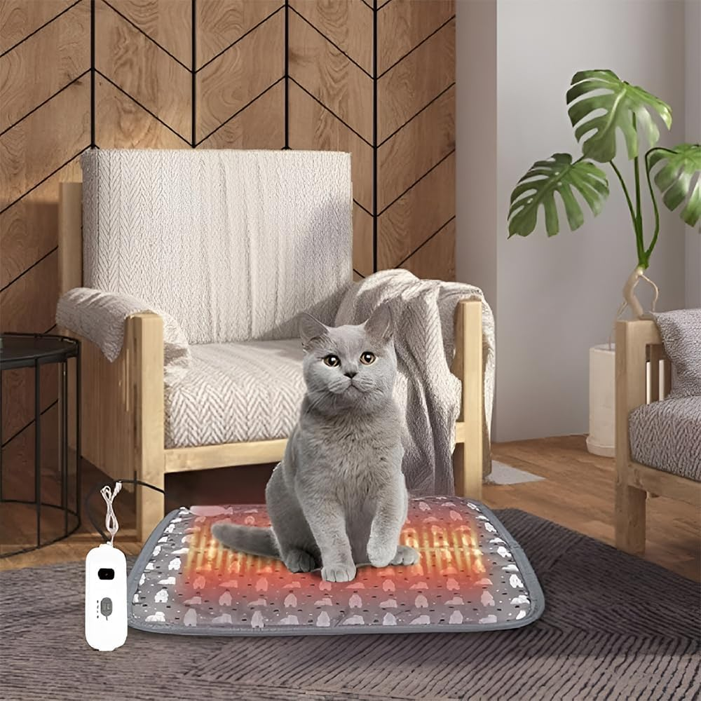 Pet Heating Pad, Small Electric Blanket, Waterproof Heated Dog Bed, 45X45 CM Pet Heating Sleeping Bed Mat, Adjustable Temperature with Chew Resistant Cord for Home