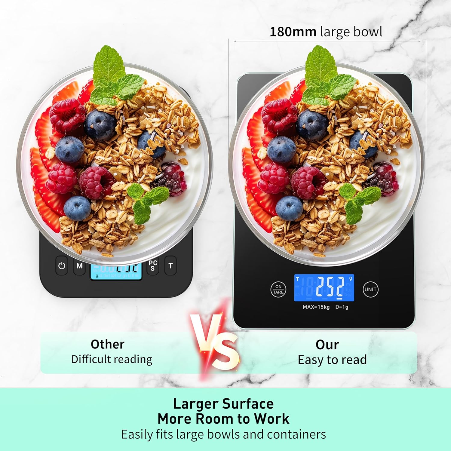 Food Scale.Kitchen Scale,15Kg/33Lb Large Capacity, High Accuracy1G/0.1Oz, USB Rechargeable, Tare Function, Auto-Off, 6 Units, Waterproof, Easy-Clean Glass Platform for Cooking, Baking, Coffee