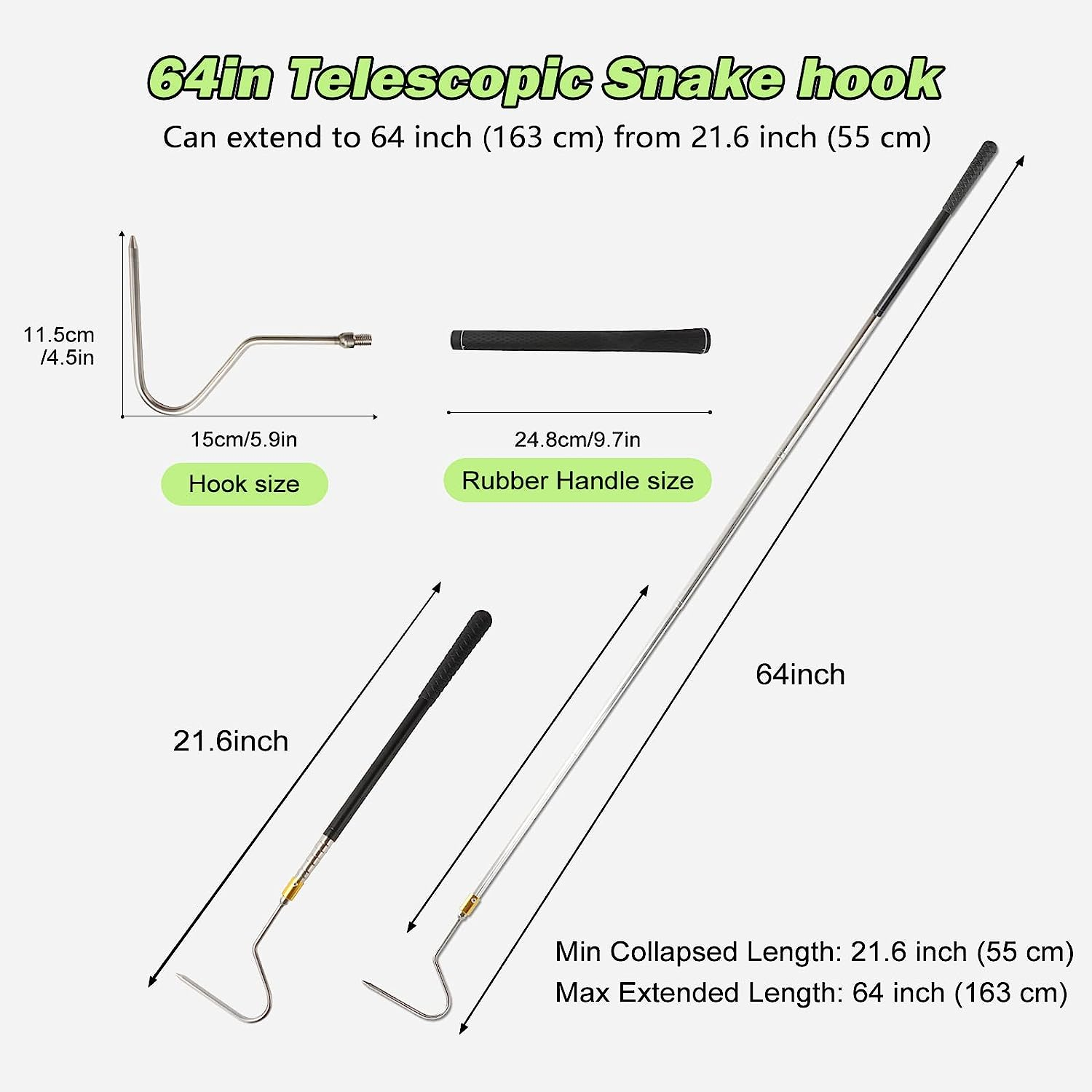 Yorikyas 64 Inch Snake Catcher Hook Stick Tongs Grabber Handling Tool Kit for Rattlesnakes Python Copperhead Removal image number 1