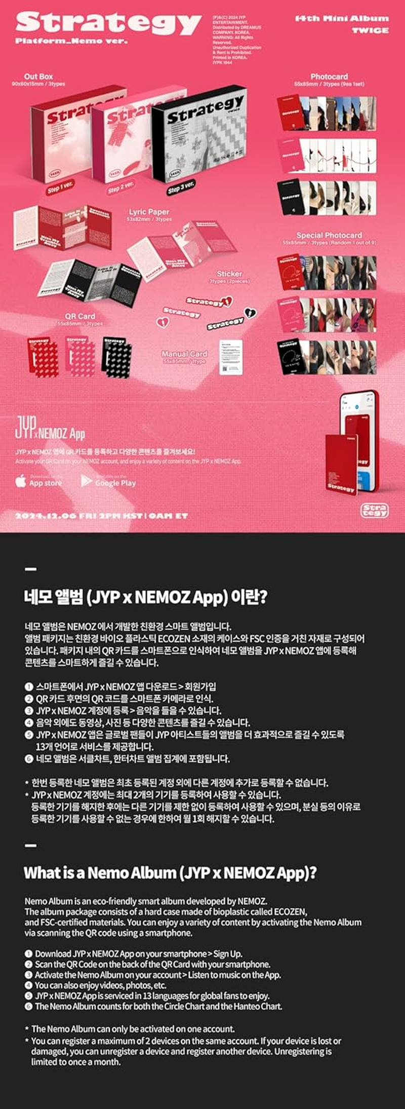 TWICE STRATEGY 14Th Mini Album NEMO Step Random Version Outbox+1P QR Card+2Ea Sticker+1Ea Lyric Paper+1Ea Manual Card+9P Photocard+1P Special Photocard+Tracking Sealed image number 4