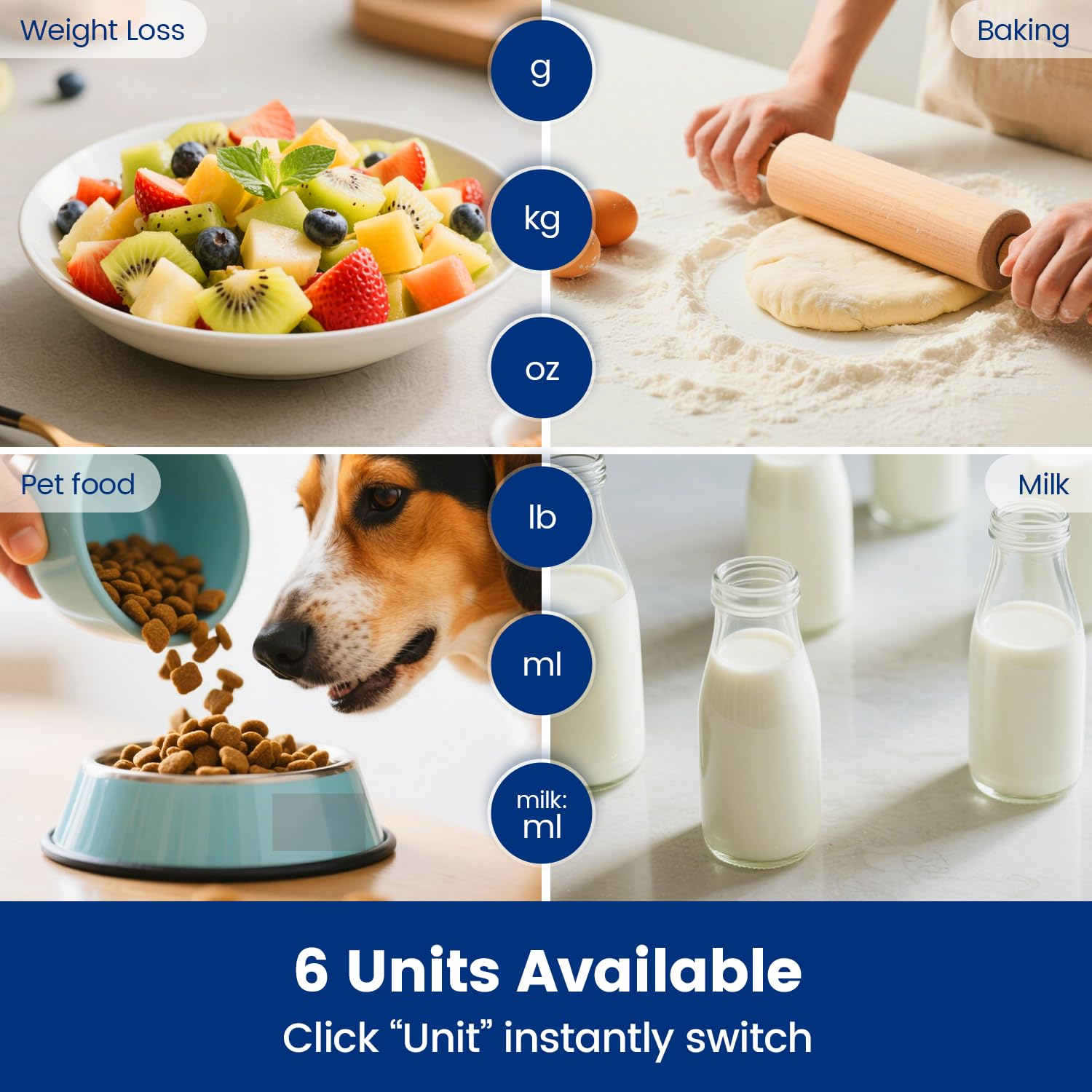 【15Kg/33Lb & USB Rechargeable】 Digital Kitchen Food Scale Kitchen Scale, Stainless Steel Digital Weight Grams and Oz, Baking and Cooking, 1G/0.1Oz Precise, 6 Weight Units (A) - E image number 3