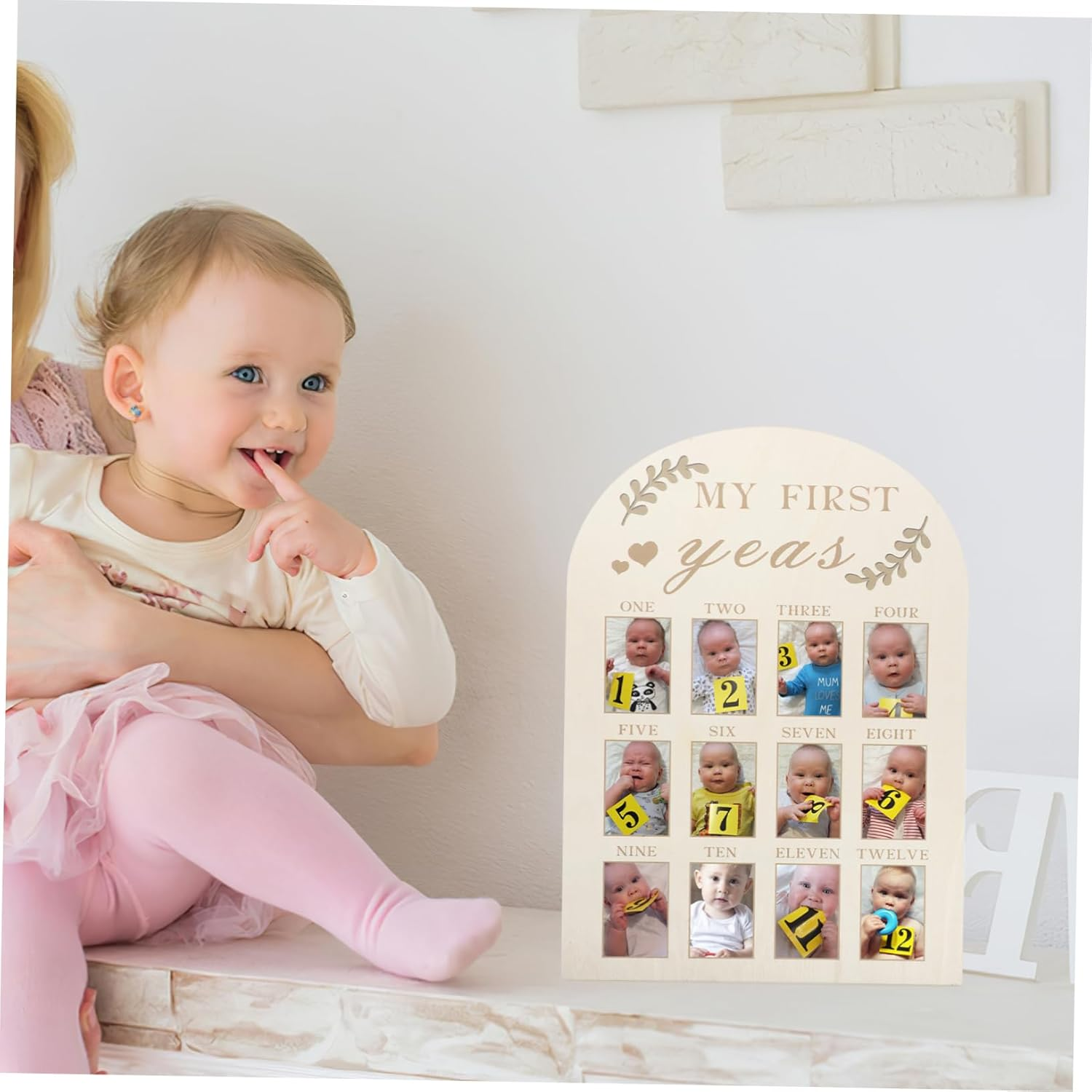 Wooden Keepsake Photo Frame for Newborn Months Milestone First Year Nursery Decoration Easy to Use Picture Frame Families image number 2