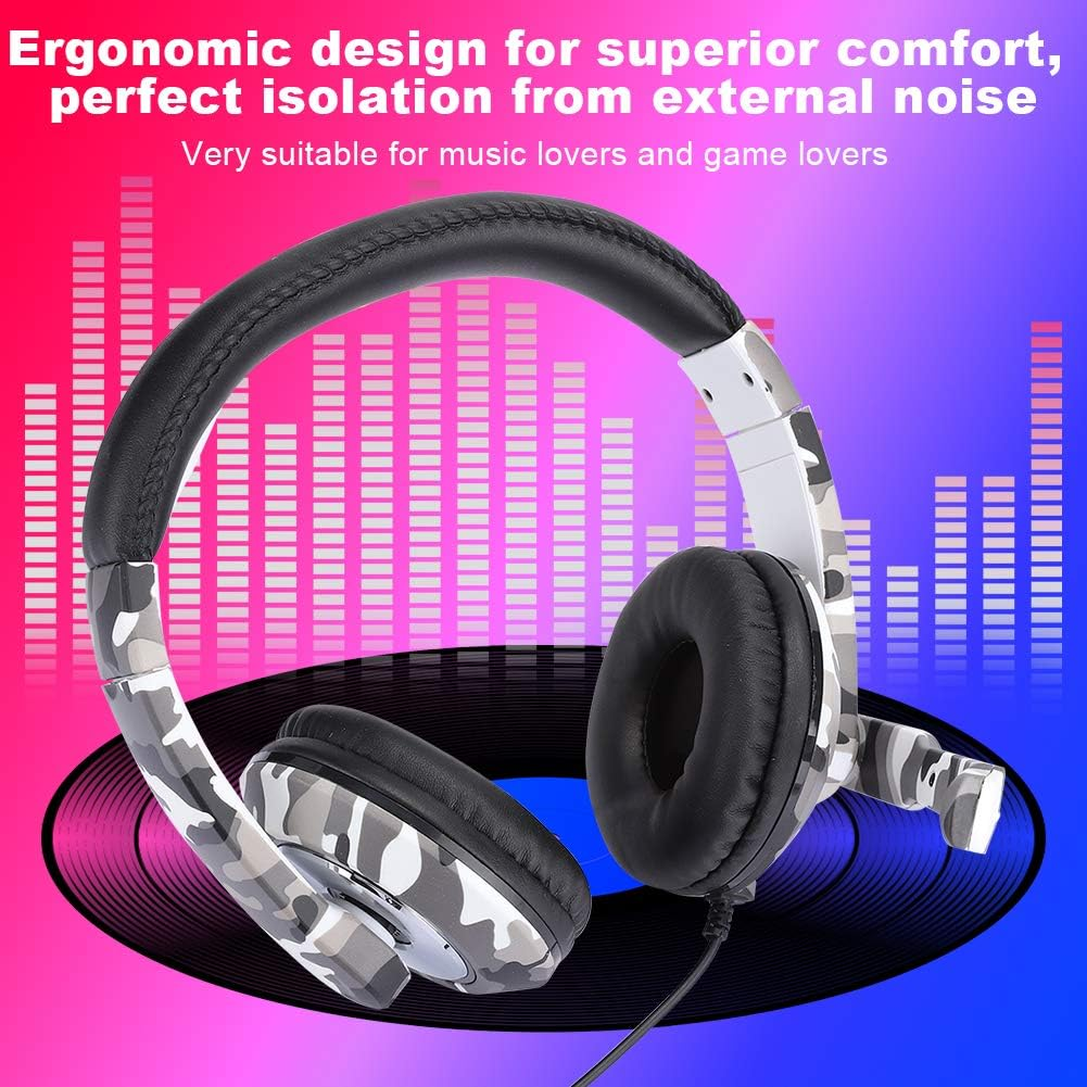 PC Gaming Headphone,3.5Mm Plug Ergonomic Head-Mounted Headset Noise Isolation Gaming Earphone for PS4, PC, Etc - White Camouflage image number 1