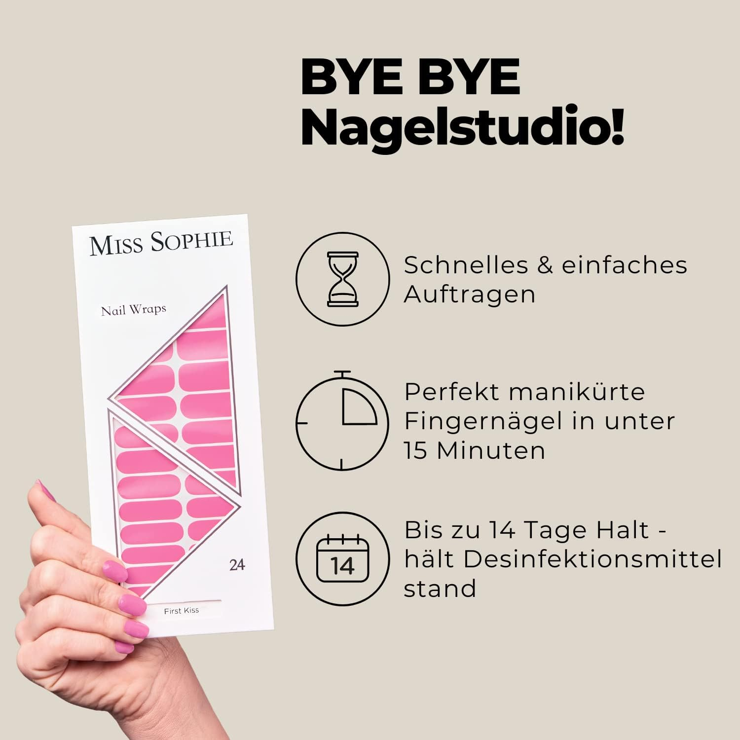 Miss Sophie First Kiss Nail Wraps 24 Ultra Thin Self-Adhesive Long-Lasting Pink Nail Foils - Black Velvet image number 5