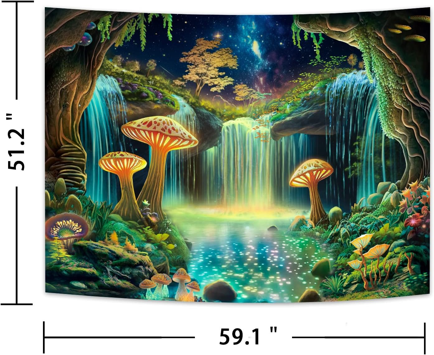 Ameyahud Blacklight Fantasy Forest Tapestry UV Reactive Waterfall Tapestry Trippy Starry Sky Tapestry Neon Nature Plant Tapestry Wall Hanging Decor for Home