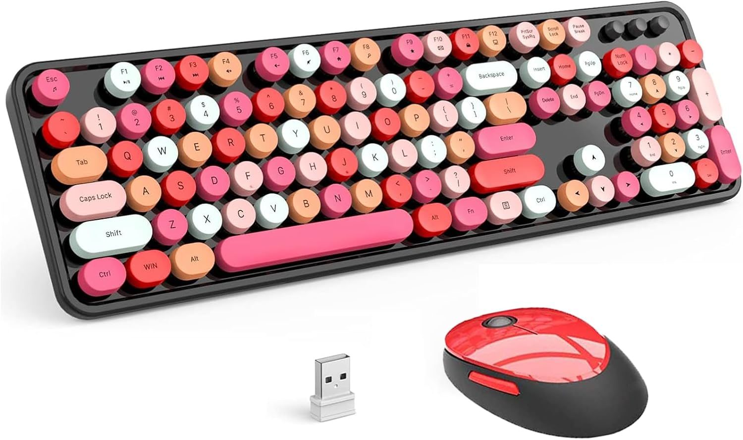 Youker Wireless Keyboard and Mouse Combo USB Wireless Retro Keyboard with round Keycaps 2.4Ghz Dropout-Free Connection Keyboard and Mice for Mac Windows 7/8/10/11 Laptop Desktop