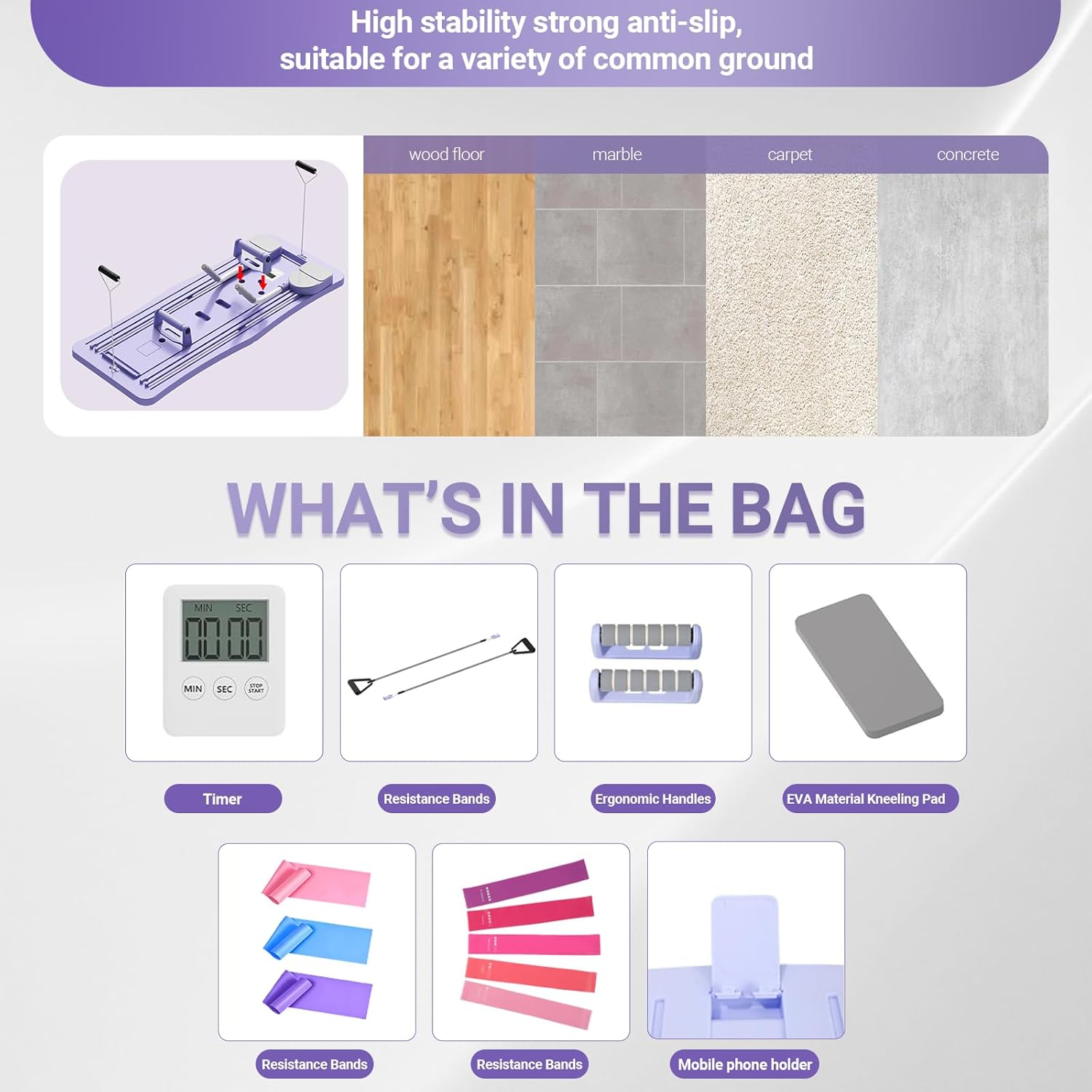 Pilates Board - Pilates Reformer Set, Multi-Purpose Foldable Pilates Reformer Board for Home, 5 in 1 Pilates Sliding Board image number 5