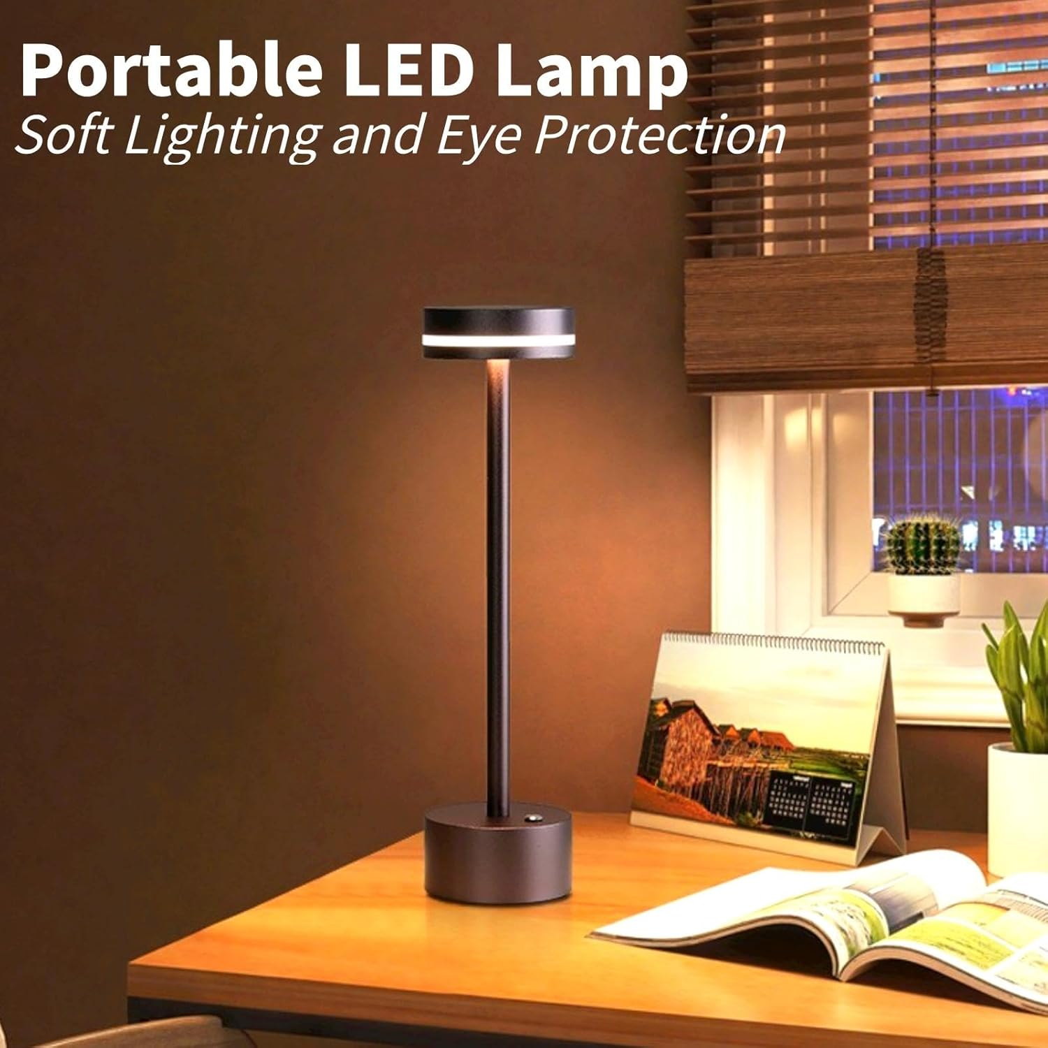 Cordless Table Lamps, Rechargeable beside Desk Lamp Battery Operated Nightstand LED Bedroom Night Light with Dimmable Brightness for Living Room, Home Office, Restaurant (Black) - Black image number 5