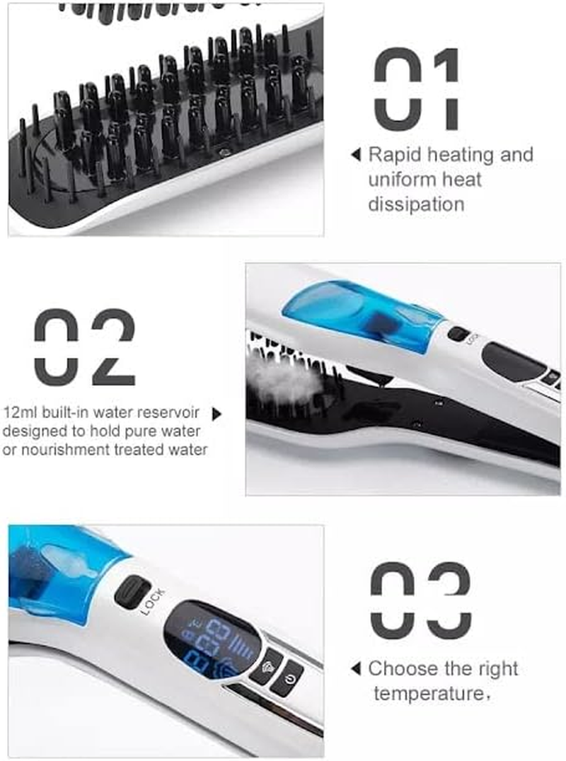 Steam Hair Straightener, Electric Comb, Hot Brush, Professional Flat Iron, LCD Ceramic Coating, Steam image number 3