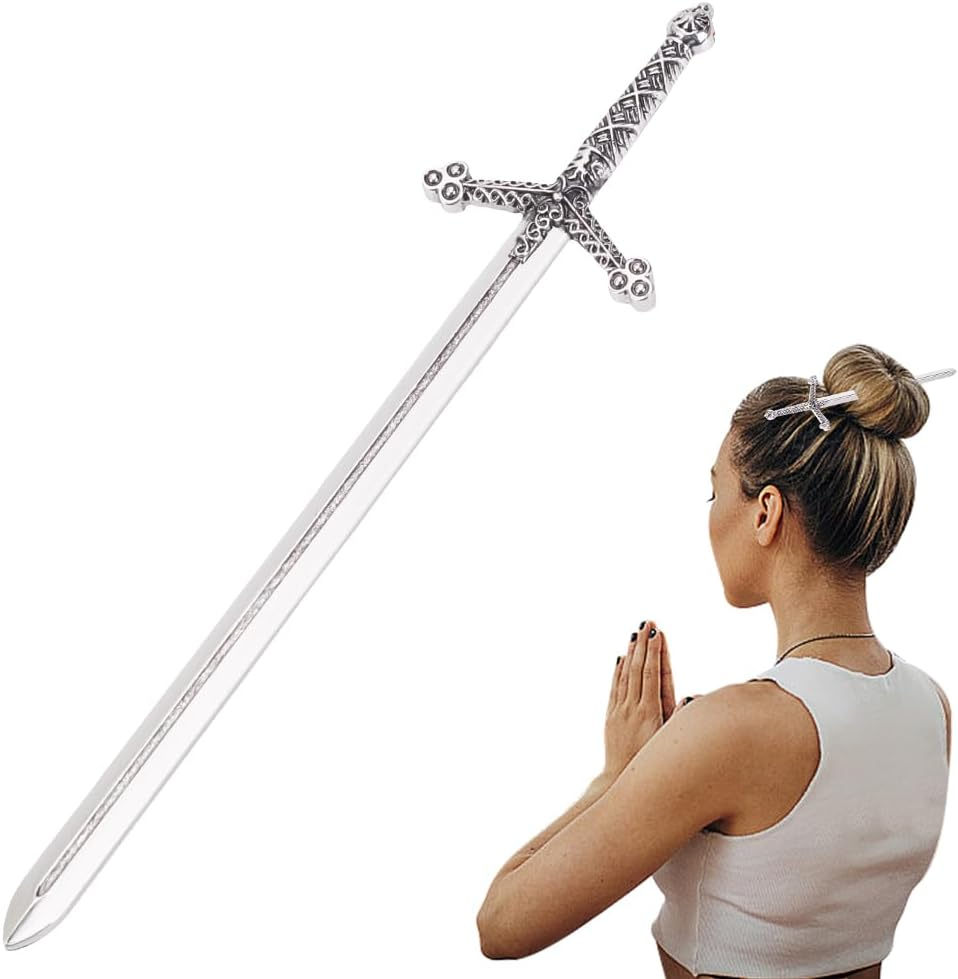 WEBEEDY Sword Hair Pin Silver Hair Stick for Buns Handmade Chinese Style Vintage Headdress Sword Hairpin Metal Hair Chopsticks for Women Long Hair Accessories Valentine'S Day Gifts,14.7X3.3Cm image number 1