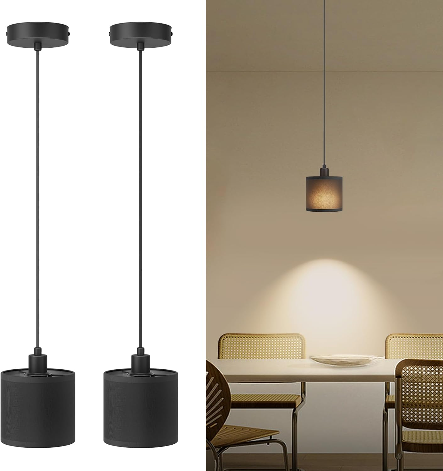 Klighten 2 X E14 Pendant Light, Height Adjustable, Modern Design, Simple Hanging Lamp for Dining Table, Bedroom, Kitchen, 40 W Max, Bulb Not Included, Black image number 5