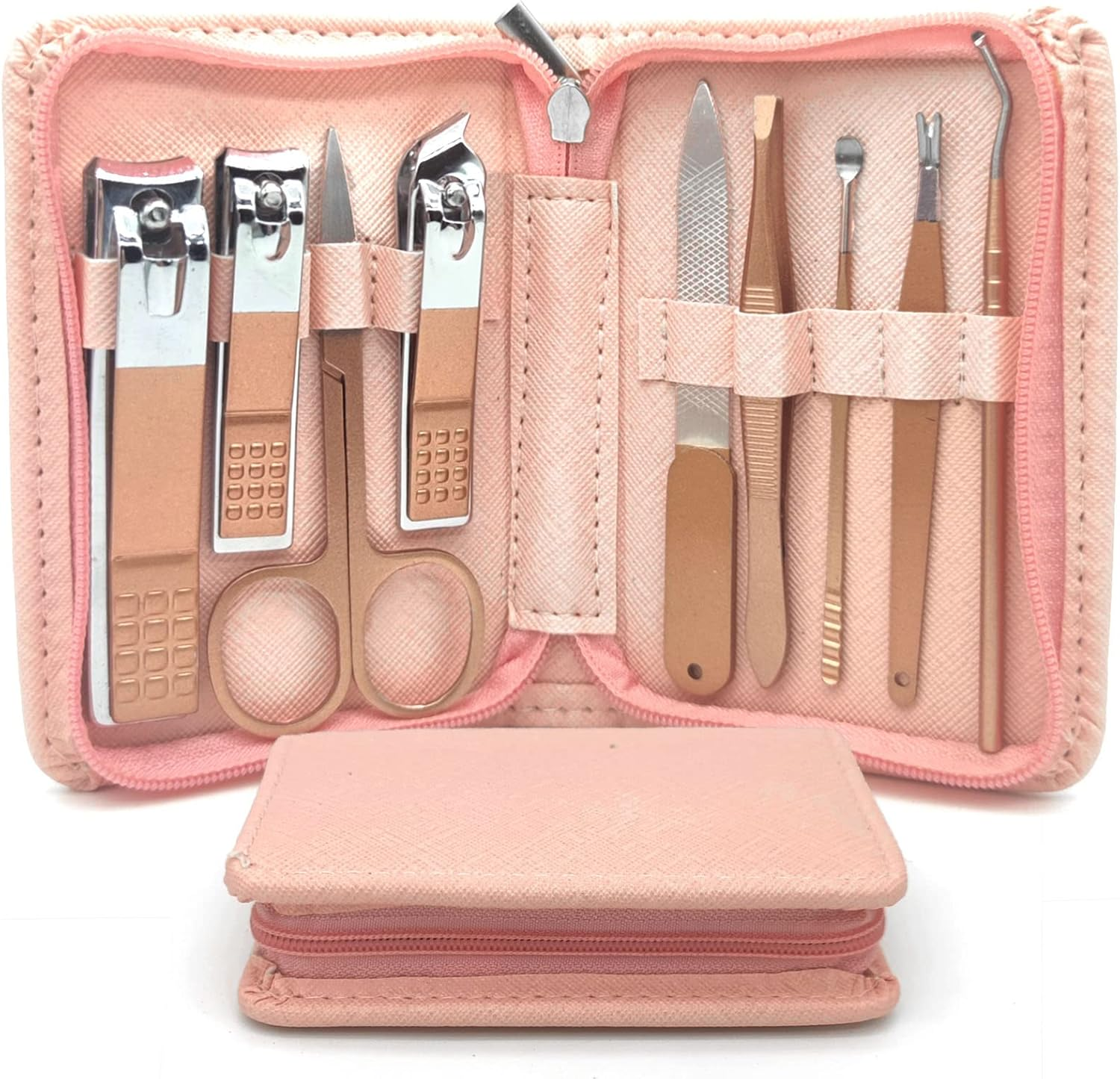 Nail Clippers Manicure Set | 9 in 1 Stainless Steel Professional Nail Care & Pedicure Kit with Zip | Nail Scissors Grooming Kit for Men Women Travel & Home Use Tools （Black）