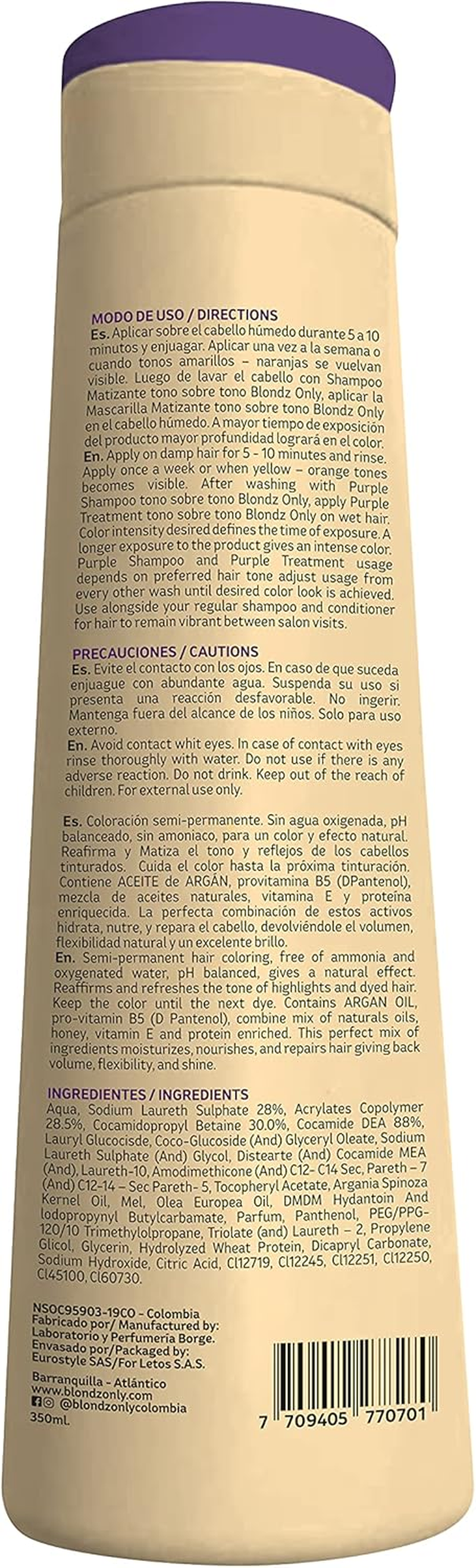 Blondz Only Hair Purple Toning Mask | Eliminates Brassiness | Neutralizes Yellow & Orange Tones | Rubio Marfil Blonde Pearl with Argan Oil Perfect Blonde (Beige) 11.8 Fluid Ounce (350 Ml) image number 6