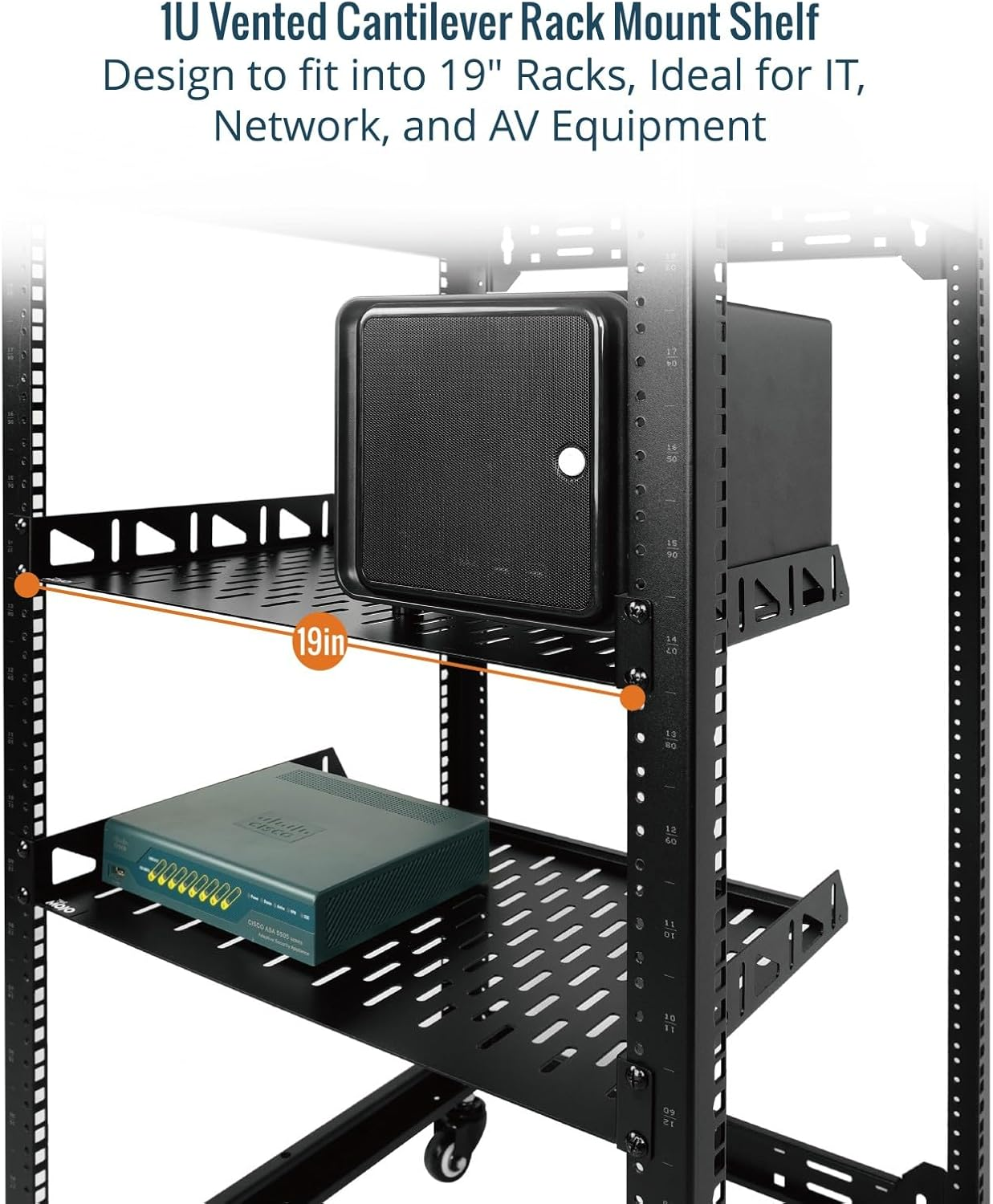 Tecmojo 1U Server Rack Shelf, Universal Rack Mount Shelf- 250 Mm Deep, Vented Cantilever Tray for 19 Inch Server Racks & Network Cabinets, Good Air Circulation, Weight Capacity 25 Kg / 55Lbs, Black image number 3