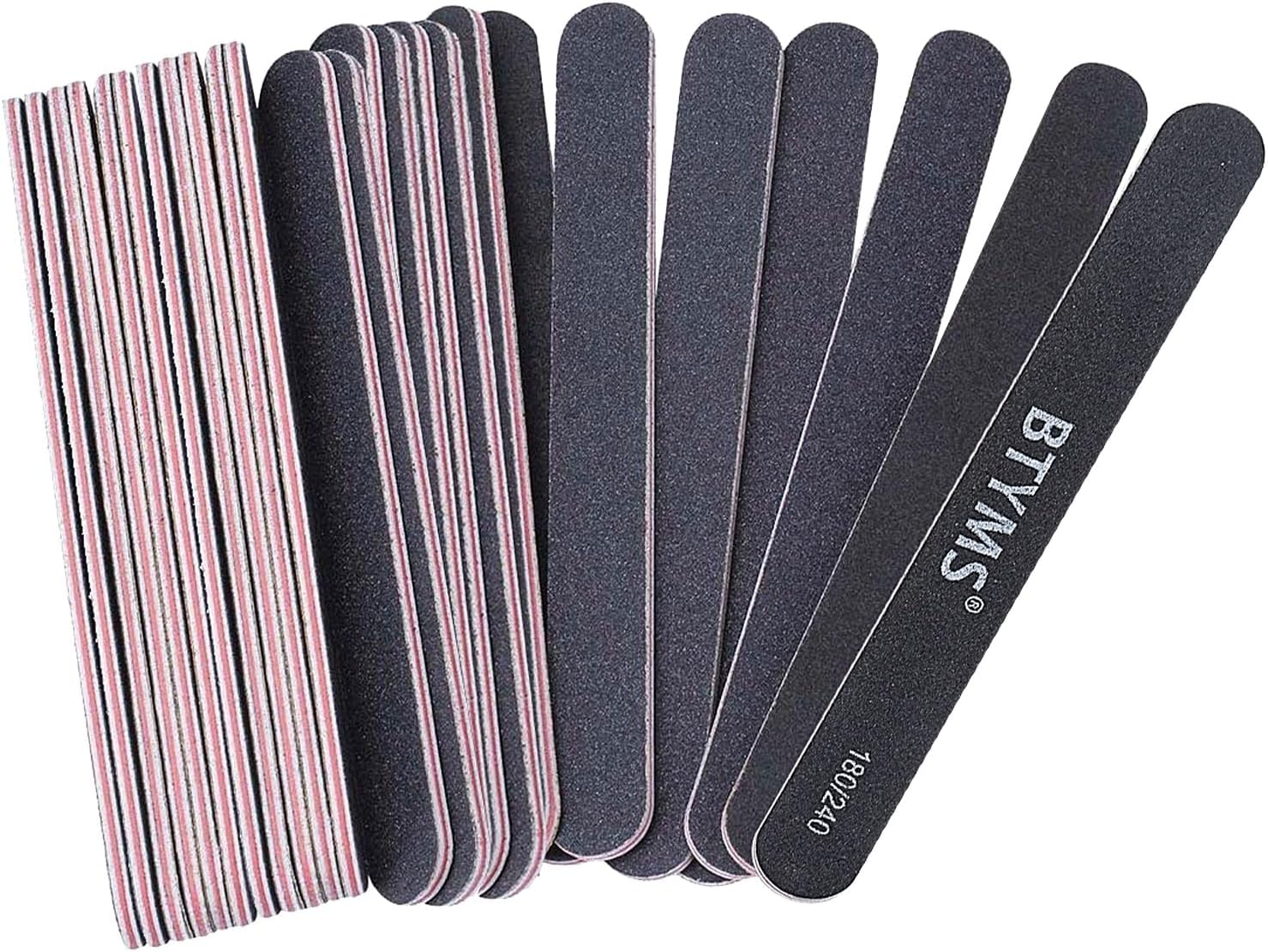 BTYMS 25 Count 180/240 Grit Nail Files for Natural Nails, Double Sided Emery Boards Fine Grit Nail Buffering Files image number 3