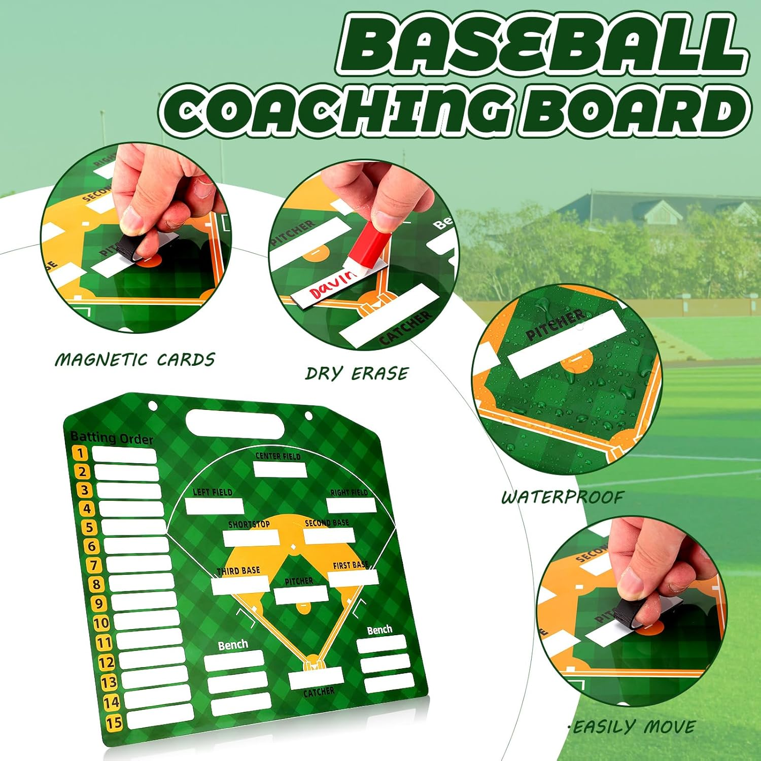 Magnetic Baseball Lineup Board,Dry Erase Lineup Board,Double Sided Baseball Coaching Whiteboard,Reusable Softball Lineup Board for Baseball Coaching image number 5