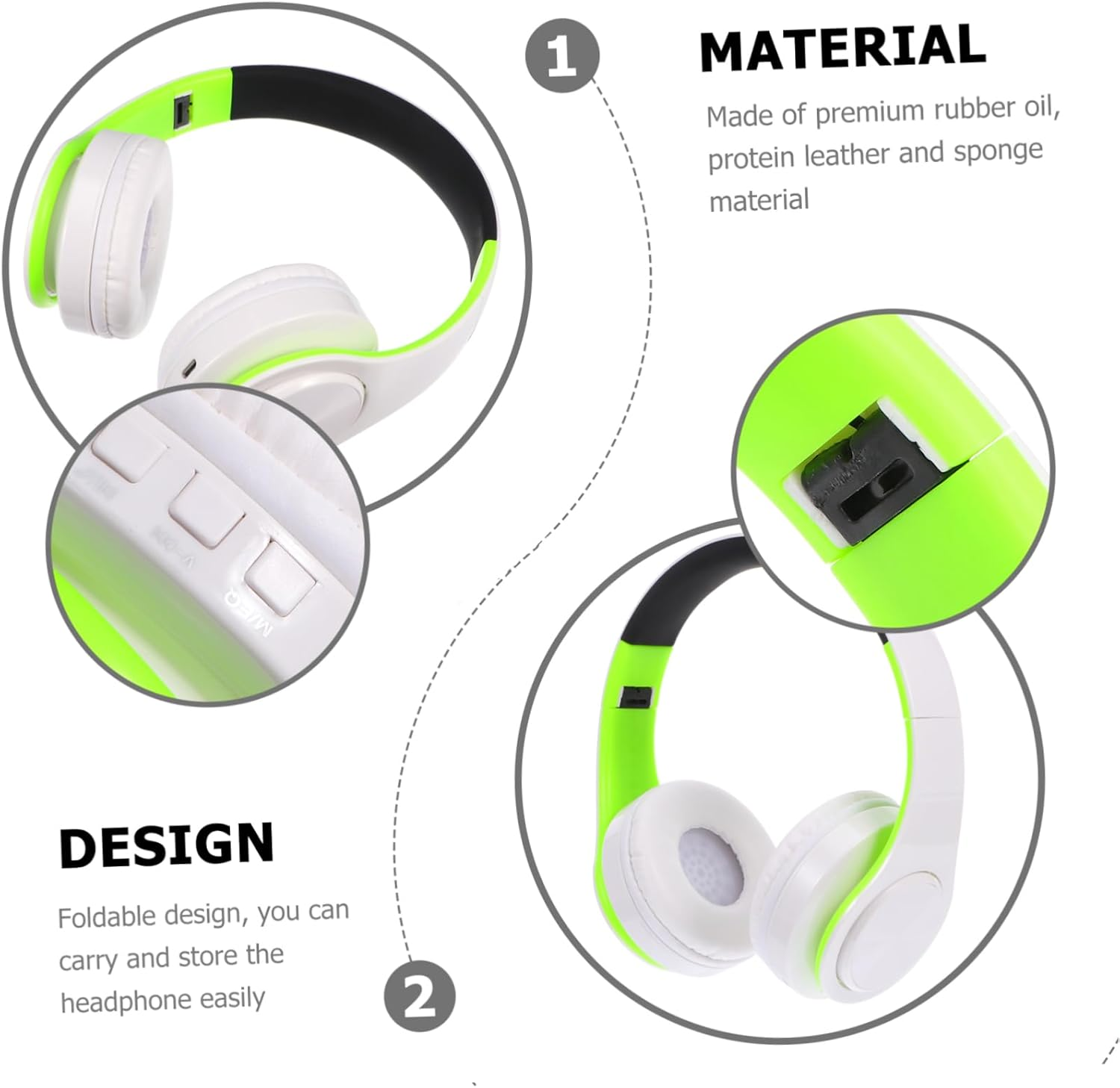 MOLUCKFU Head-Mounted Wireless Headphones Folding Design for Music and Sports Adjustable Over-Ear Headset Stereo Sound image number 3