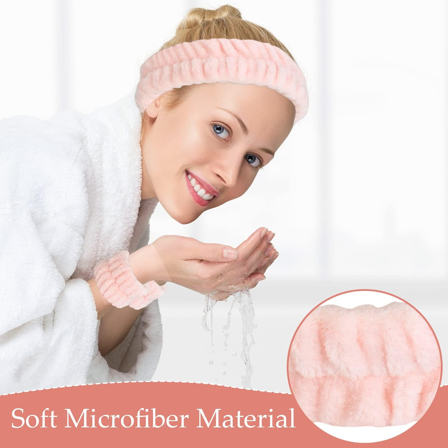 Spa Headband Wrist Washband Face Wash Set, Wristbands Hair Headband, Include 1 Microfiber Headband,2 Wrist Washband, for Women Girls,Avoid Liquid from Spilling down Your Arms (Black) image number 6