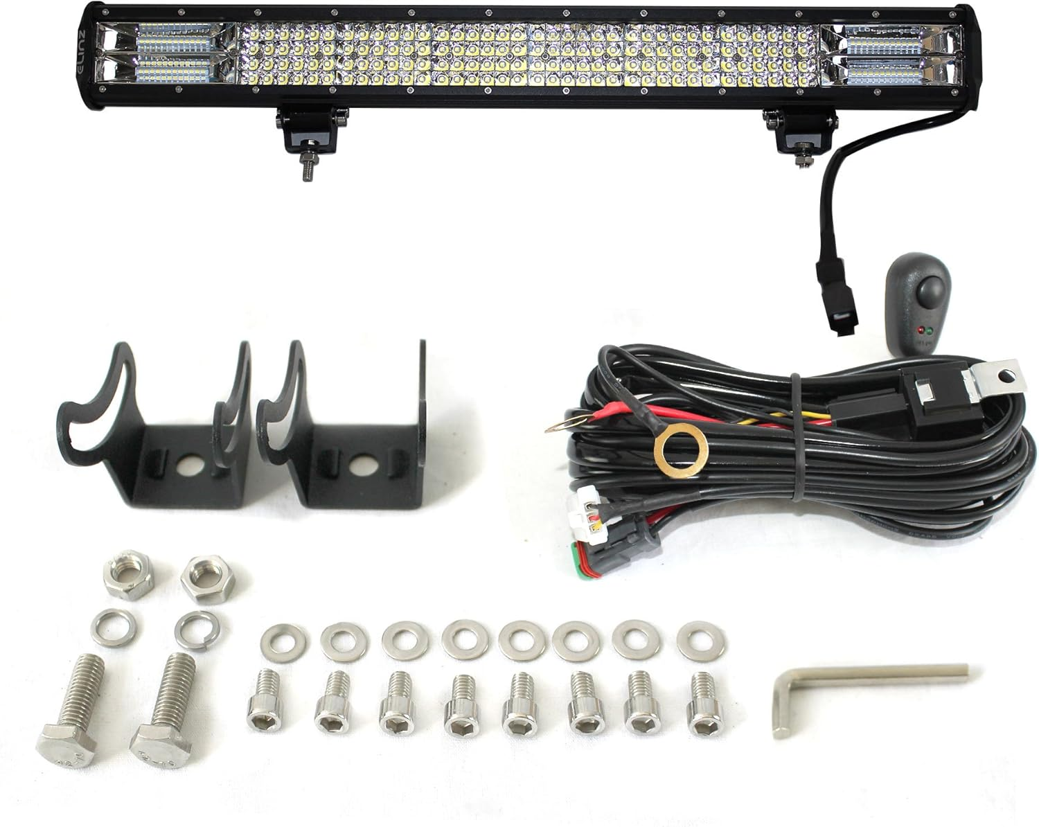 Elinz 26" 4 Rows LED Light Bar Work Driving Flood Spot Combo IP68 4WD Offroad 50000Hrs Life PC Lens Wire Harness~Brackets 73120LM image number 3