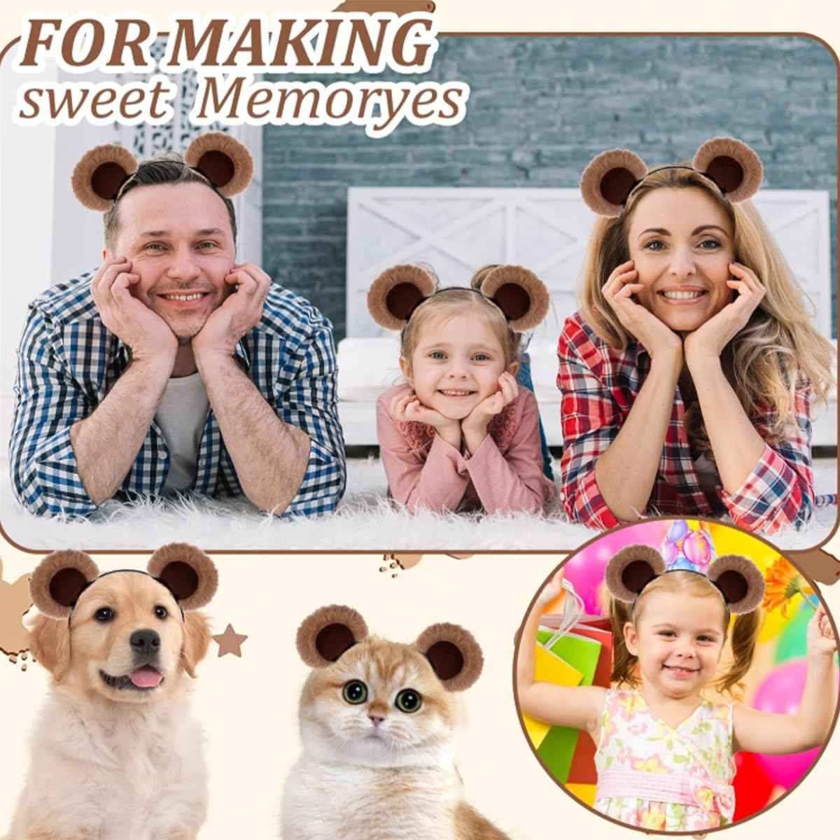 Cute Movable Plush Bear Ears Headband, Soft Makeup Headband, for Adults and Kids - Ideal for Halloween, Cosplay Parties and Daily Use image number 1