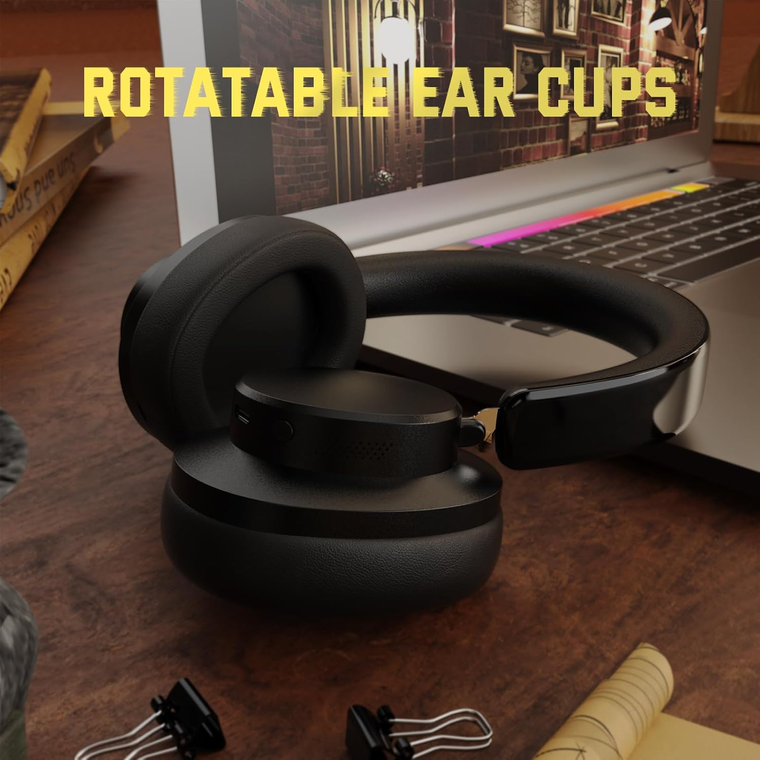 ATTACK SHARK G500 Active Noise Cancelling Wireless Headphone, over Ear Bluetooth Headset with Built-In Mic, BT5.3 & 3.5MM Wired Dual Mode, Lightweight Foldable, On-Ear Style for Home/Office - Black image number 2