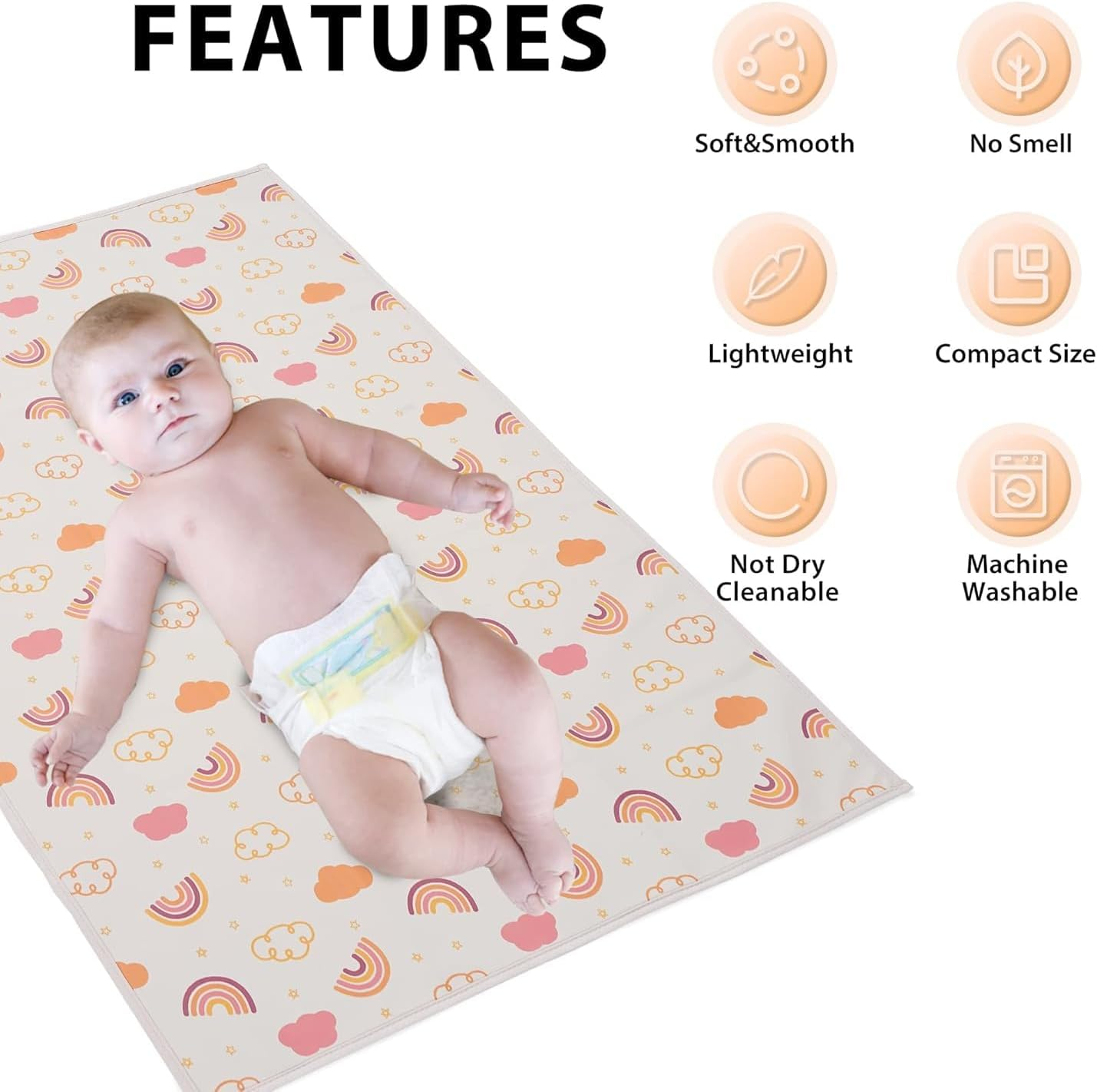 Baby Changing Mat Vegan Leather - Wipeable Diaper Changing Pad for Travel, Foldable Portable Changing Pad for Diaper Bag, Newborns Toddlers Shower Gifts (20"*28") (Rainbow) image number 1