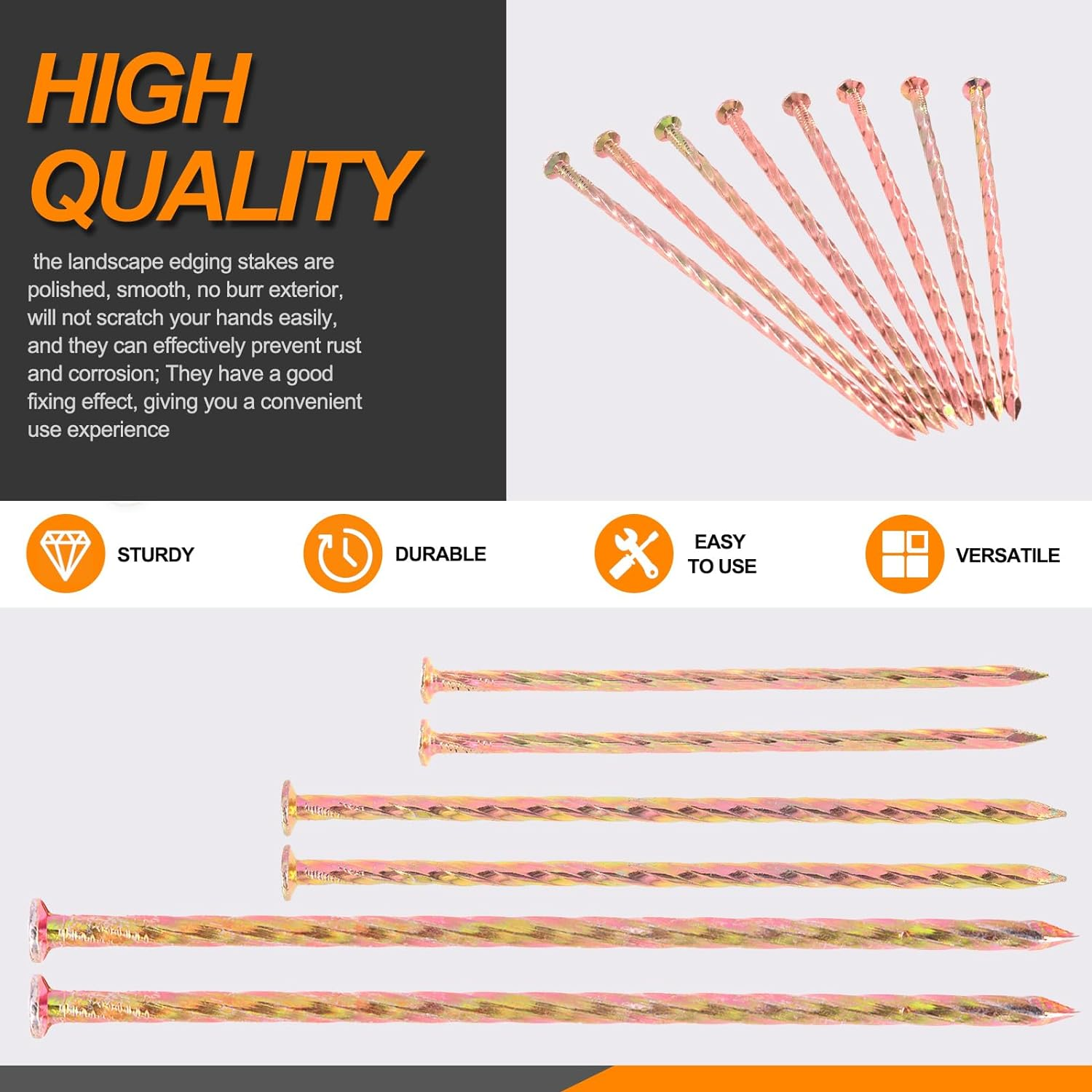 40Pcs Artificial Turf Stakes Galvanized Metal Spiral Landscape Spikes Set, 5" Landscape Anchor Spikes Edging Garden Nails for Lawn Fabric, Fake Landscaping Grass, Artificial Turf image number 4