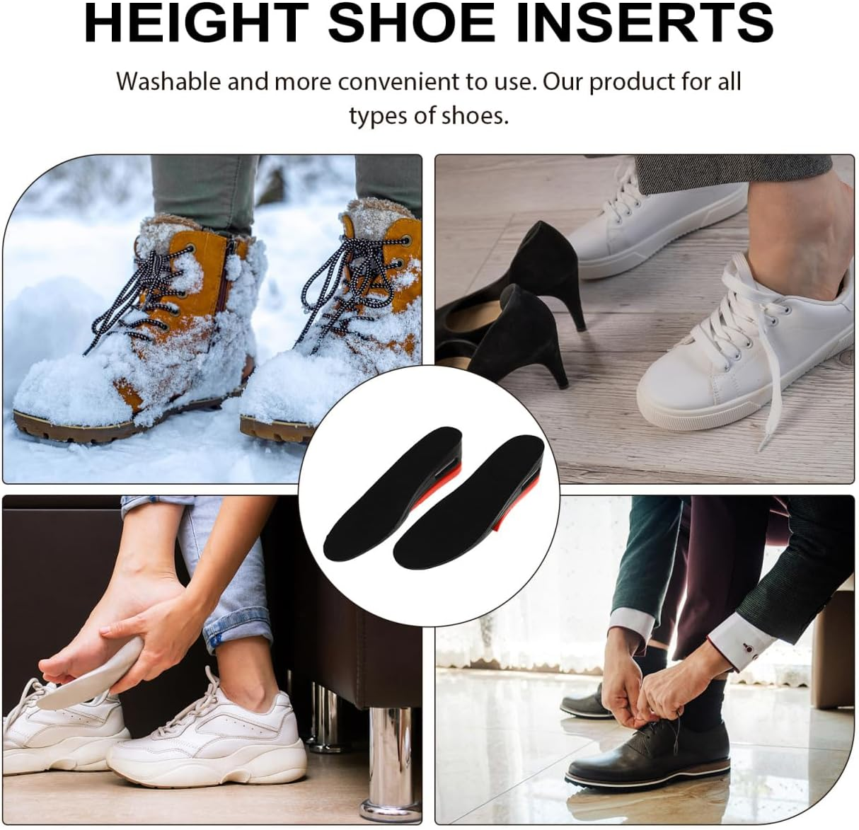 Healeved Height Increase Shoe Pads 2-Layer Removable Insoles for Men and Women Comfortable Air Cushioned Inserts Trimmable for Custom Fit Adds up to 2.2 Inches for Daily Use and Special Events image number 3