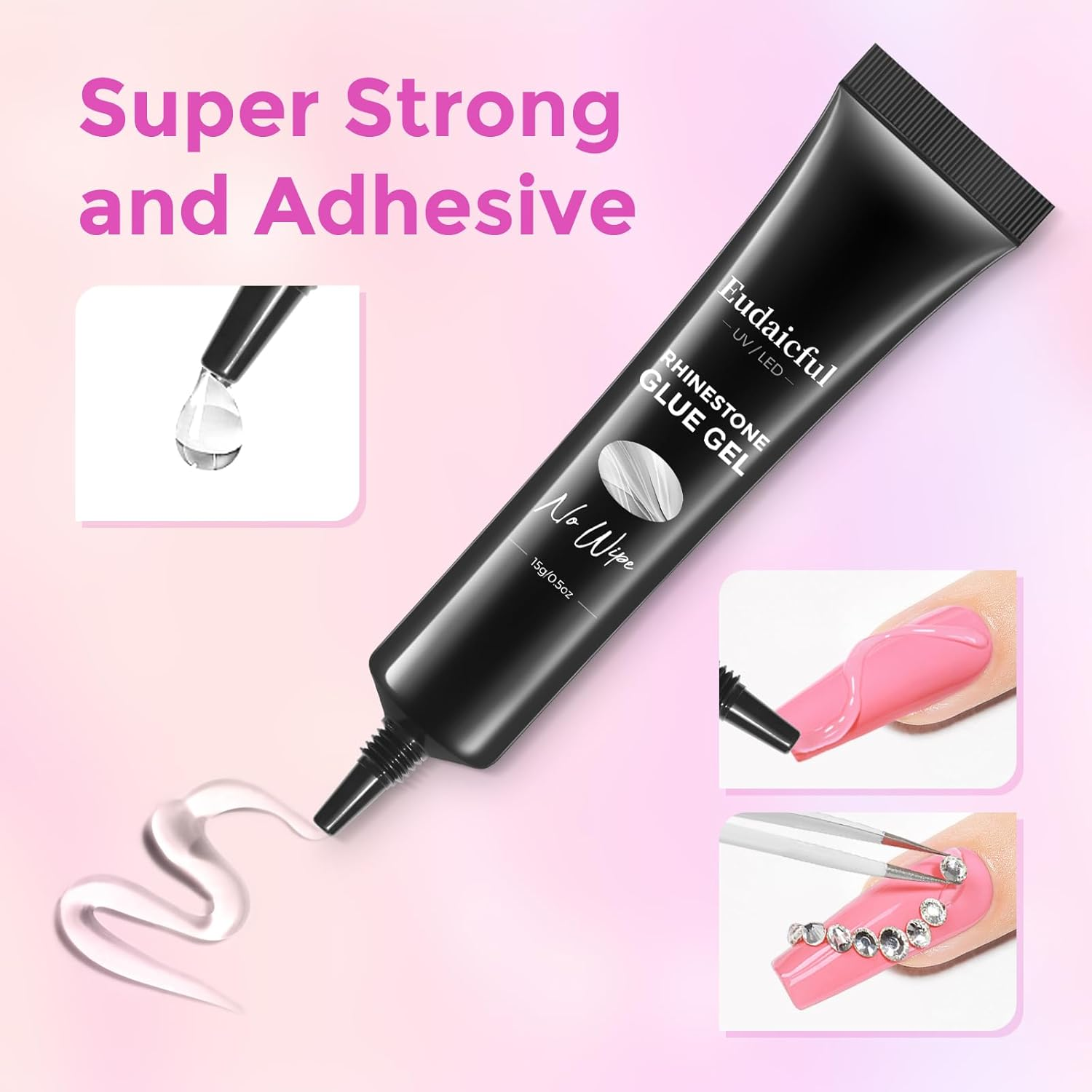 Solid Builder Nail Gel Rhinestone Glue for Nails, Clear Multifunctional Builder Gel for Nails 3D Nail Sculpting Gel Non-Sticky Nail Extension Gel & No Wipe Nail Charm Glue for Salon Home image number 1