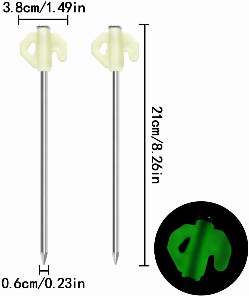 WELANE Eavy Duty Tent Stakes, 12PCS Luminous Aluminium Tent Pegs for Camping Tent, Canopies (0.6 X 20Cm) image number 2