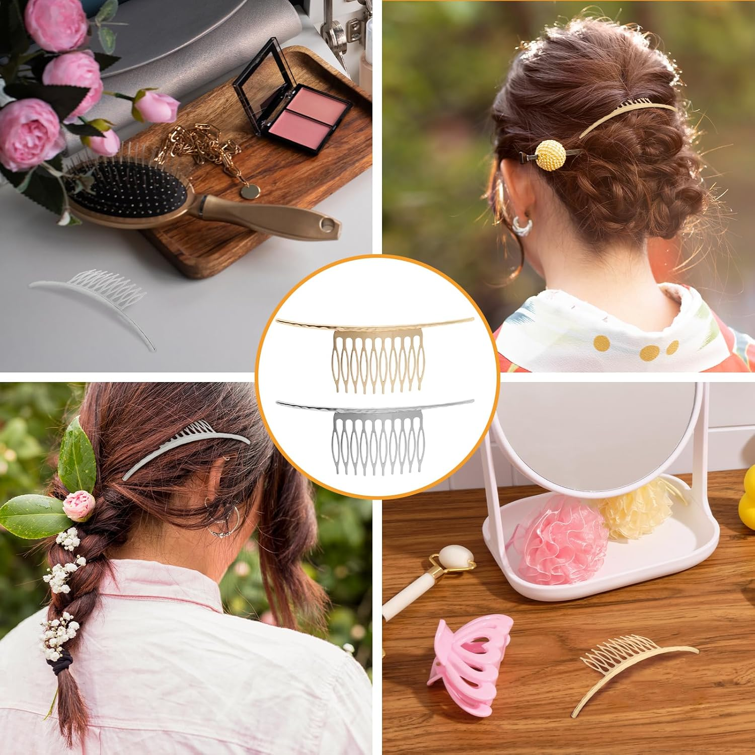Fenteer Hair Arrangement Hair Comb Side Comb for Bridal Hairstyle Hairstyle Hair Styling Aid Silver + Gold image number 4