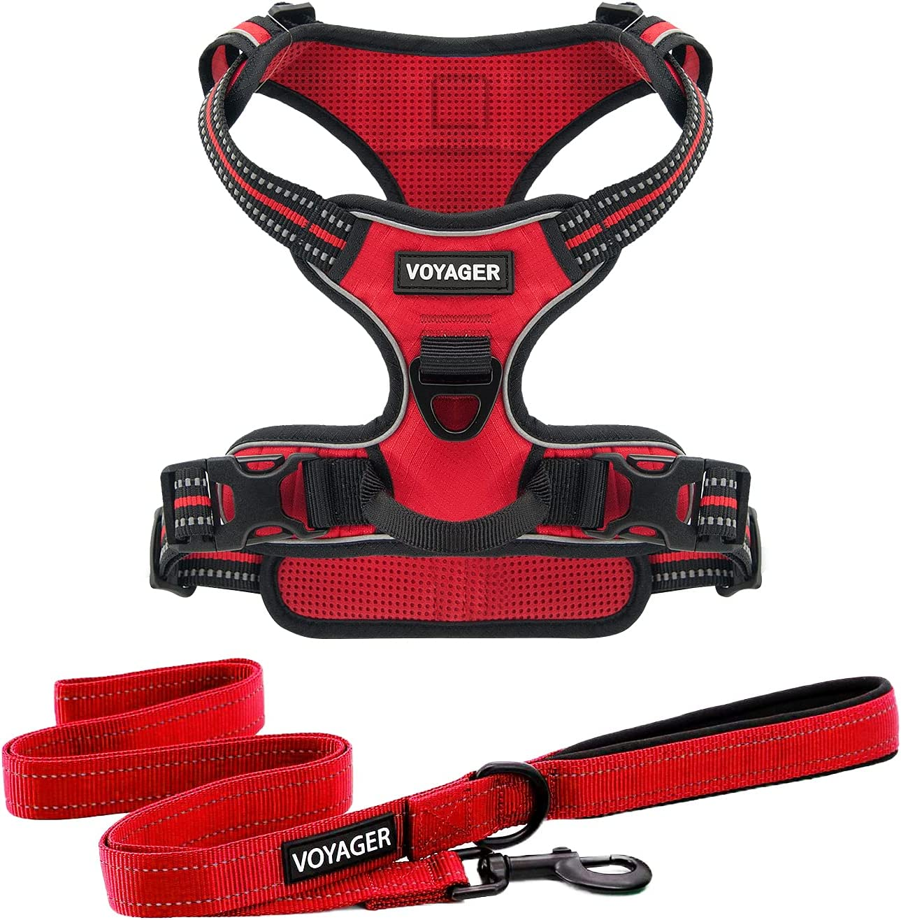 Best Pet Supplies Voyager Dual Attachment Outdoor Dog Harness and Leash Bundle by Best Pet Supplies | No-Pull Pet Walking Vest Harness - Red Lattice, M (Chest: 22-27")