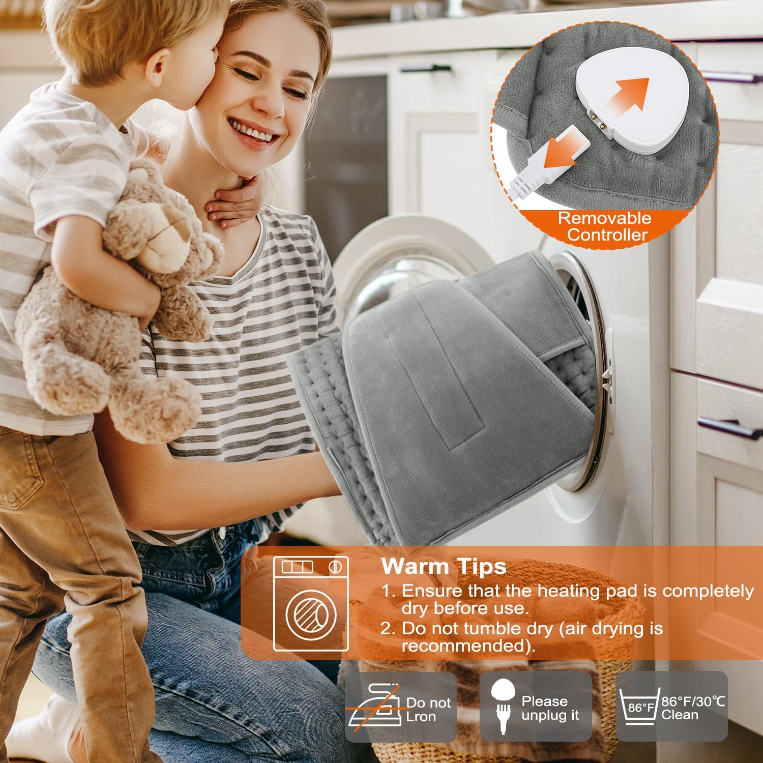 Necomi Heating Pad for Back Pain Relief, 30 X 125 Cm Fast Electric Heating Pad with 10 Heat Settings, 4 Timer Options, Soft Machine Washable Electric Heating Pad with Velcro & Pockets for Abdominal Neck & Shoulder Pain, Fast Heating image number 1