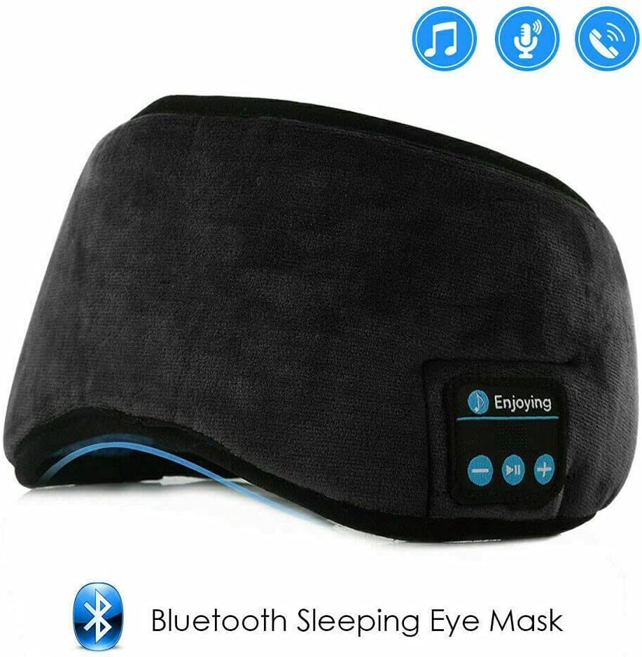 Wireless Bluetooth 5.0 Stereo Eye Mask Headphones Earphone Sleep Music Mask PB (Black)