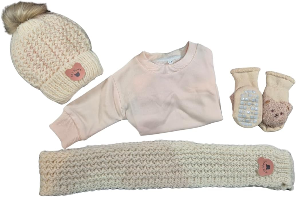 Cozycub Winter Box (2-6 Months) &ndash; Teddy-Themed Baby Gift Set with Warm Clothes, Beanie, Blanket & Accessories | Newborn Winter Essentials for Boys & Girls (Beige)