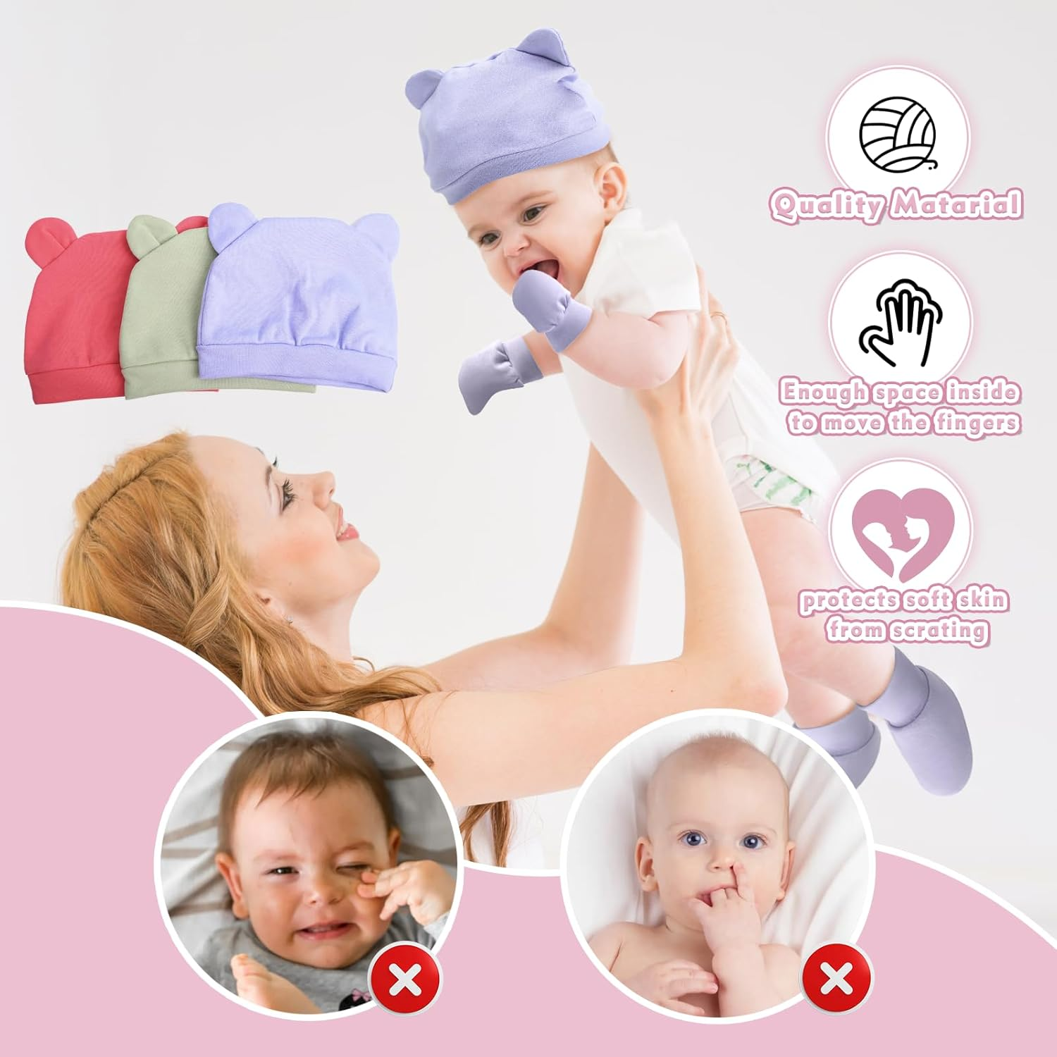 3-Set Soft Cotton Baby Beanie Hat Stretchable, Comfortable and Breathable Knit Cap for Newborn Boys, Seasons &ndash; Baby Gear, Baby Boy Hat image number 4