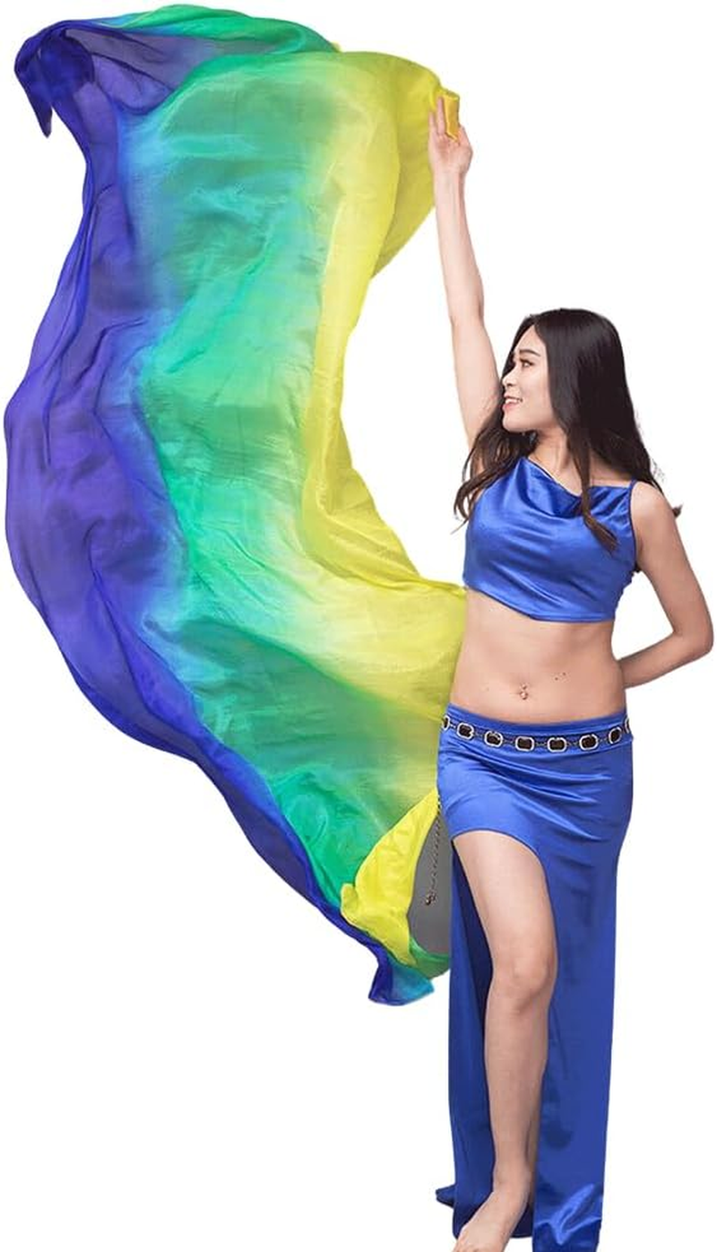 Nimiman Women 100% Real Silk Belly Dance Veils Dancing Hand Scarves Gradual Color Adult Size