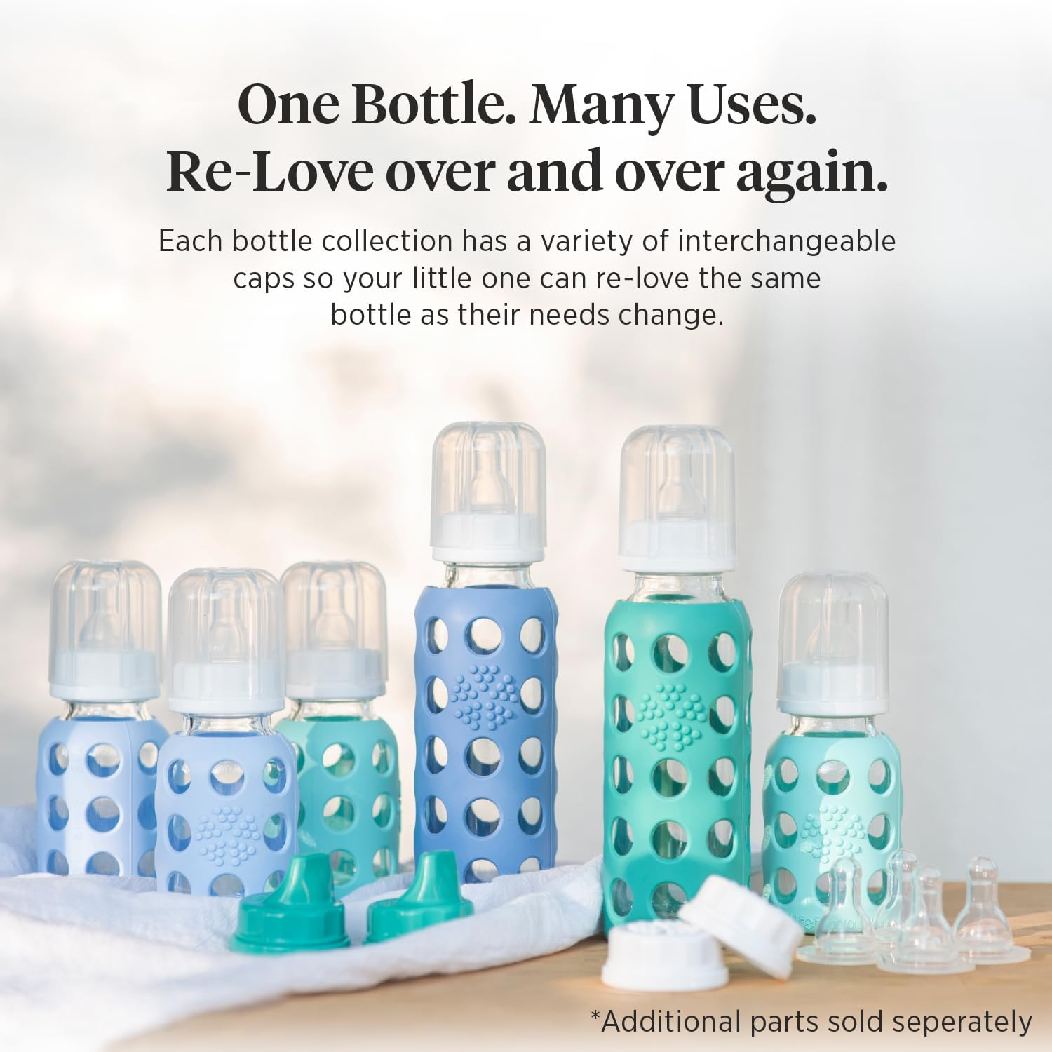 Lifefactory Glass Baby Bottle with Protective Silicone Sleeve, Cobalt, 265 Ml, 290 Grams