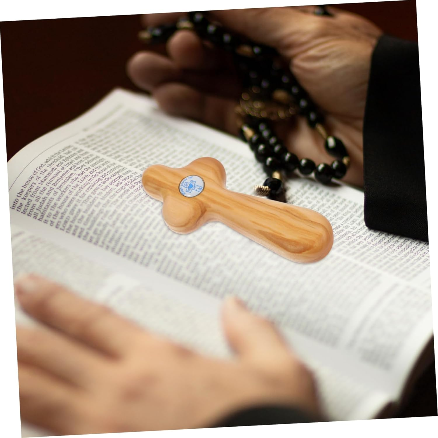 Angoily Jesus Statue in Hand Cross First Holy Communion Confirmation Baptism Small Wooden Cross for Pocket image number 4