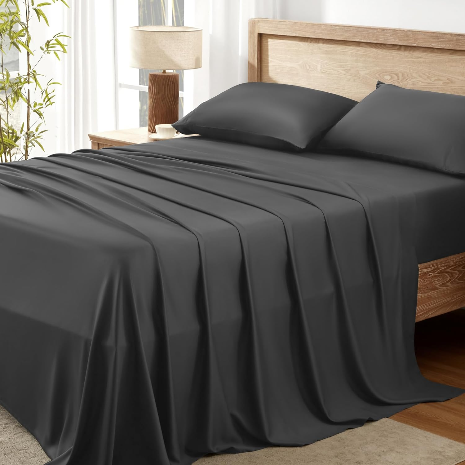 Andency Dark Grey King Size Sheets Set, 100% Viscose Derived from Bamboo, Cooling King Sheets, Deep Pocket up to 16", Silky Soft Bed Sheets, Hotel Luxury Breathable Bedding Sheets & Pillowcases&hellip;