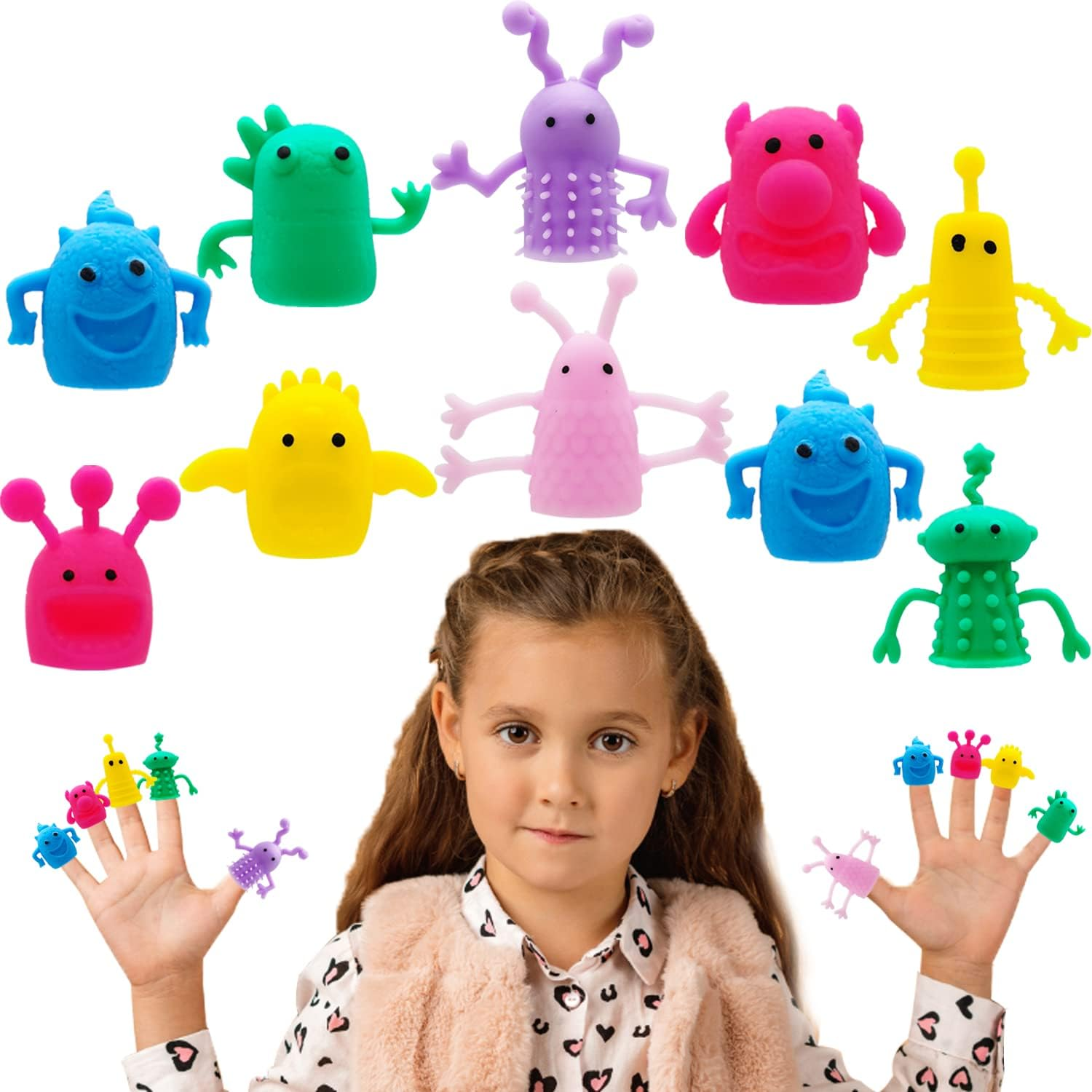20 PCS Cute Monster Stretchy Finger Puppets, Soft Rubber Fidget Toys for Role Playing, Party, Christmas image number 3