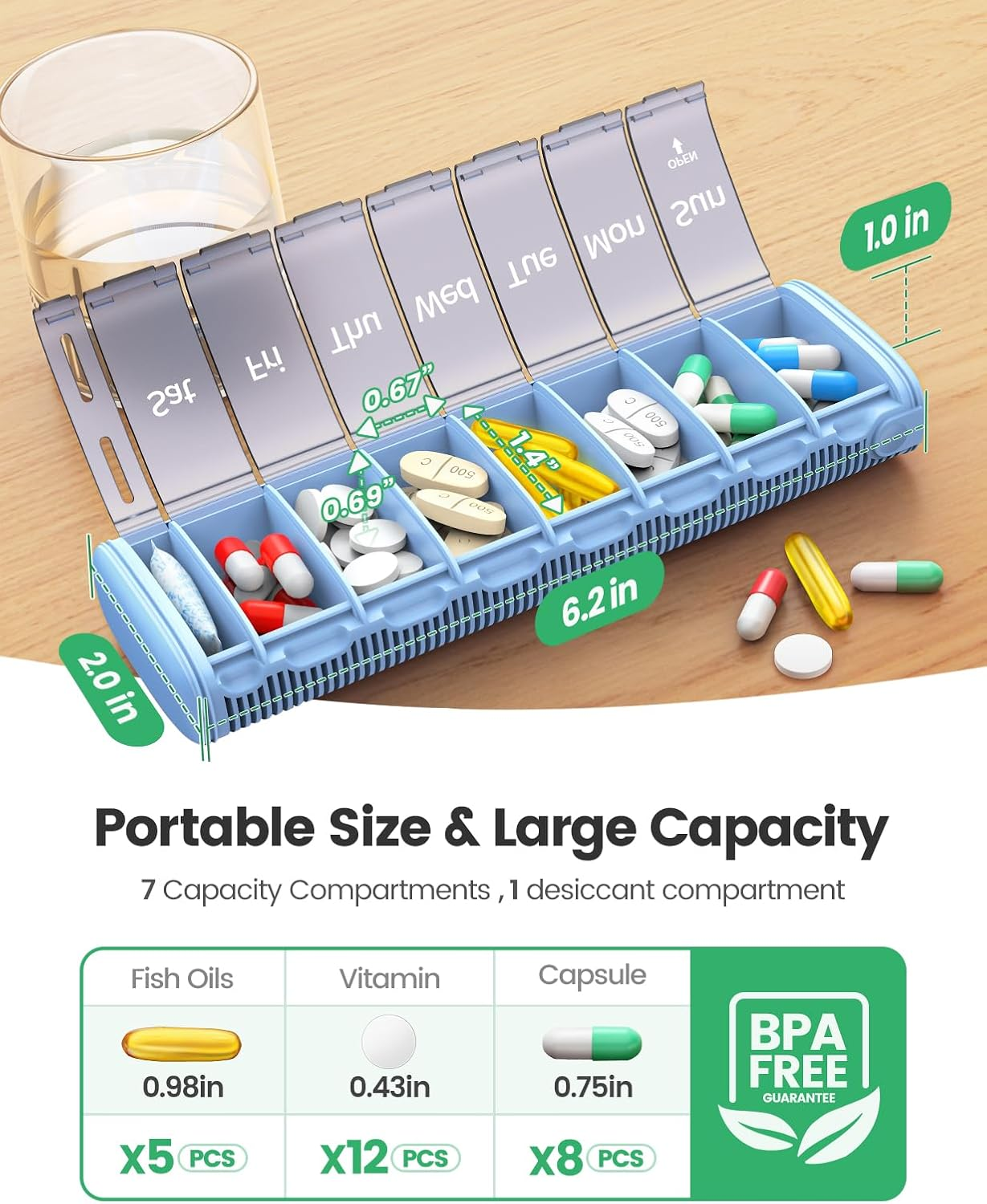 Weekly Travel Pill Organizer,Ideerfit Small Pill Box 7 Day,Portable Pill Case,Daily Medicine Box,Drawer Design Pill Container for Medication, Vitamins, Fish Oils, Supplements,Pink - Pink image number 6